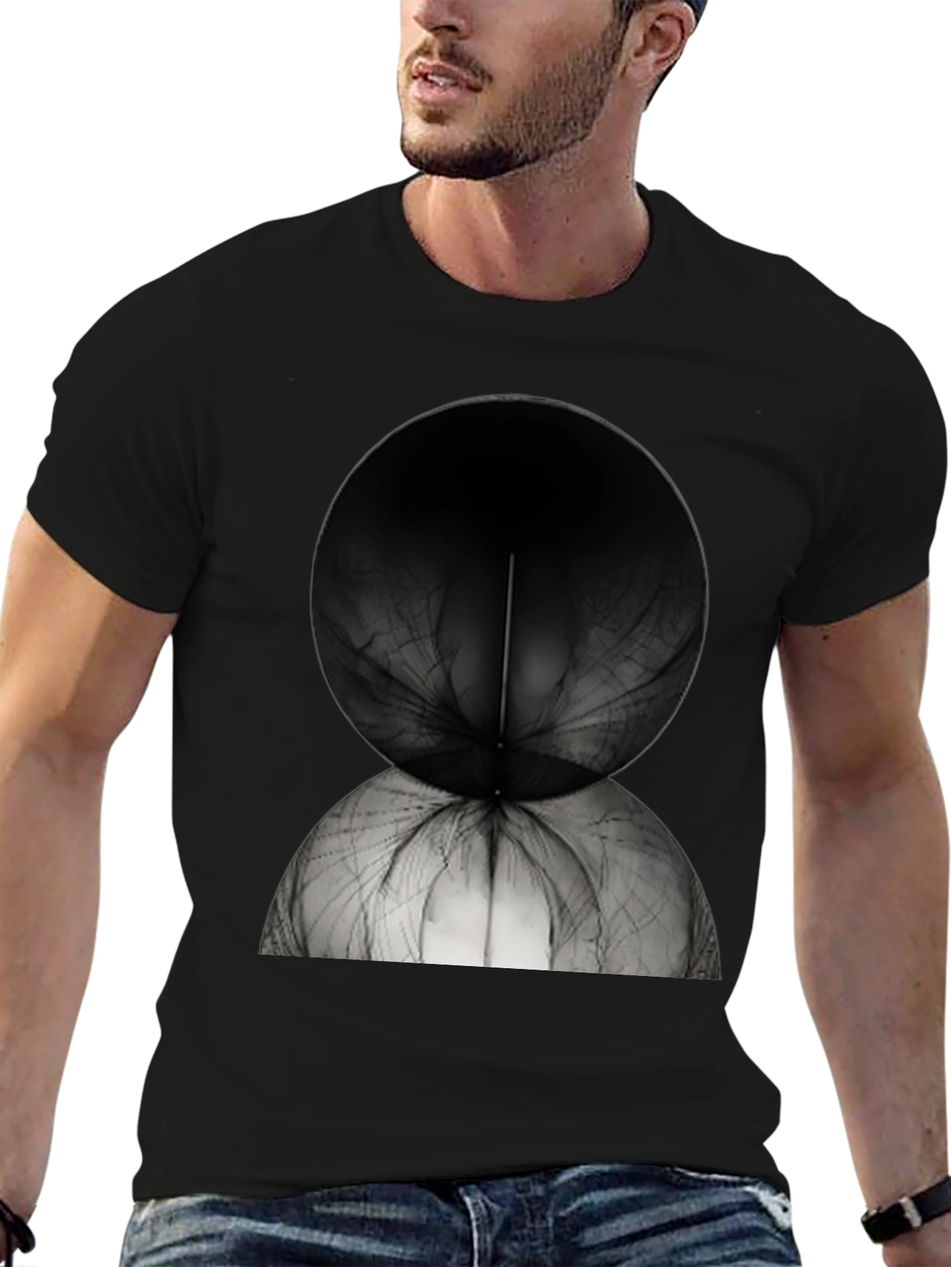 Abstract Spherical Design Tee - Modern Black T-Shirt