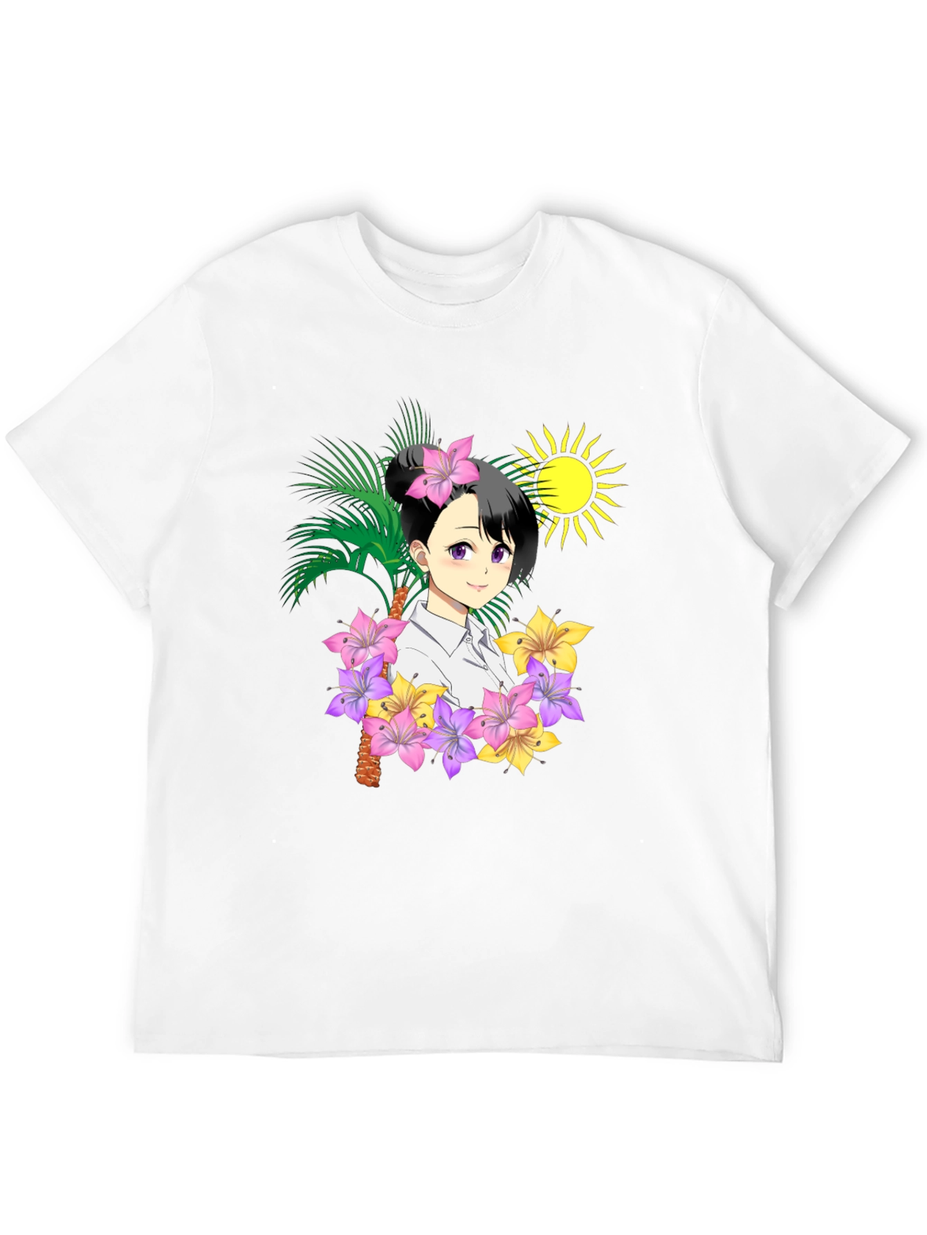 Anime Girl Hawaiian Shirt Black T-Shirt