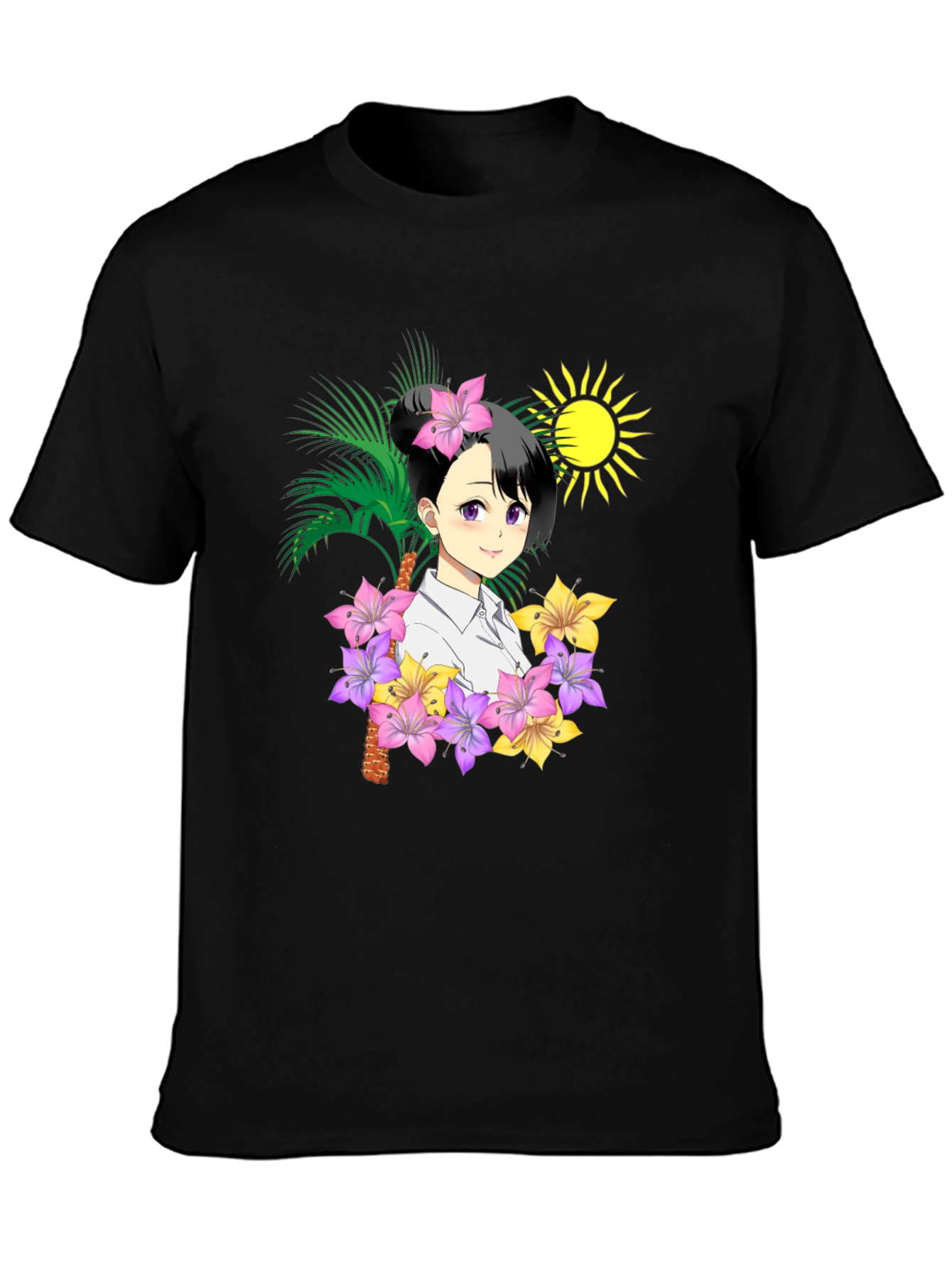Anime Girl Hawaiian Shirt Black T-Shirt