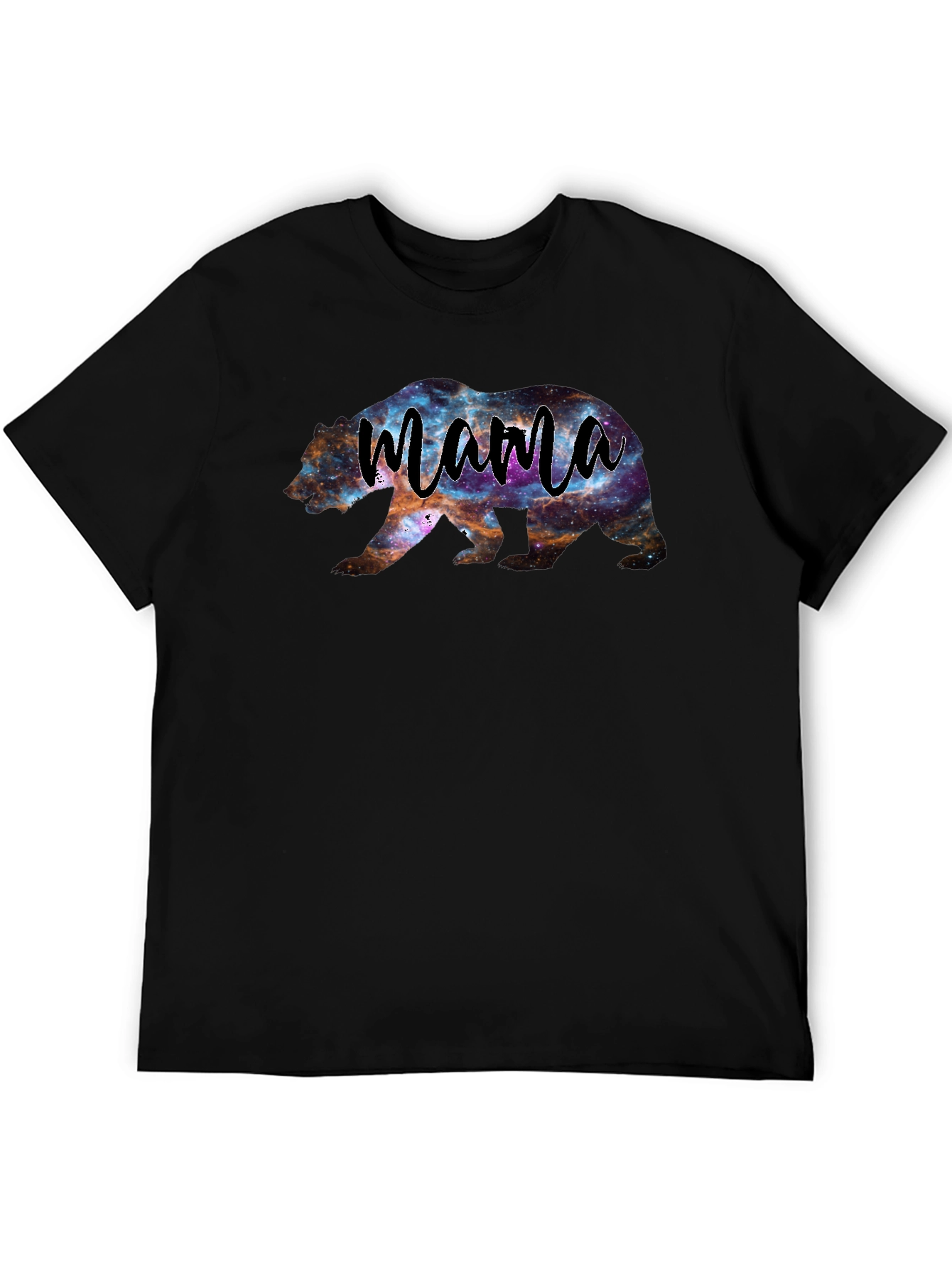 Mama Bear Galaxy Print Black T-Shirt