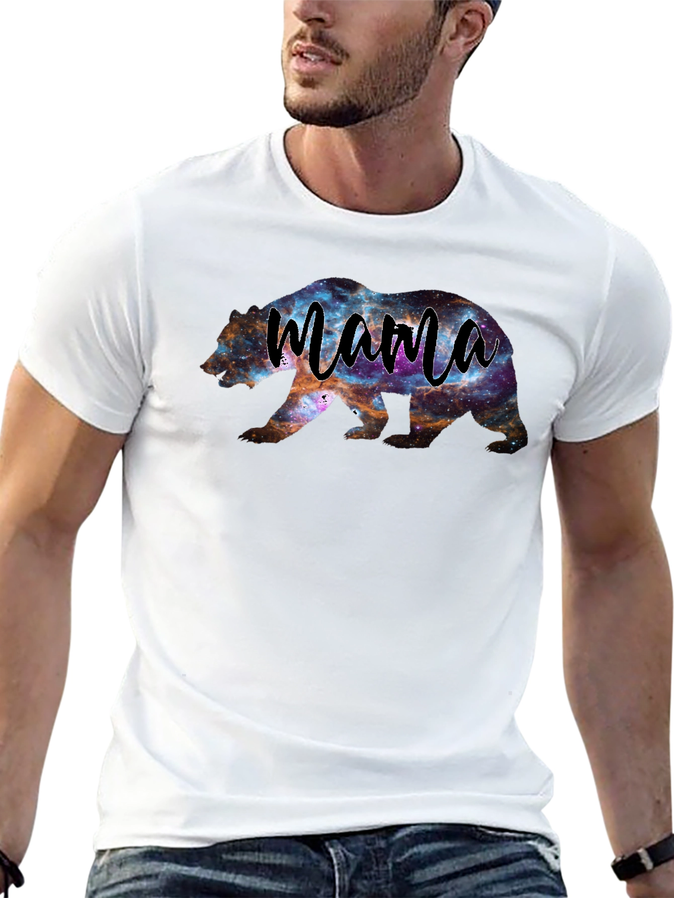 Mama Bear Galaxy Print Black T-Shirt