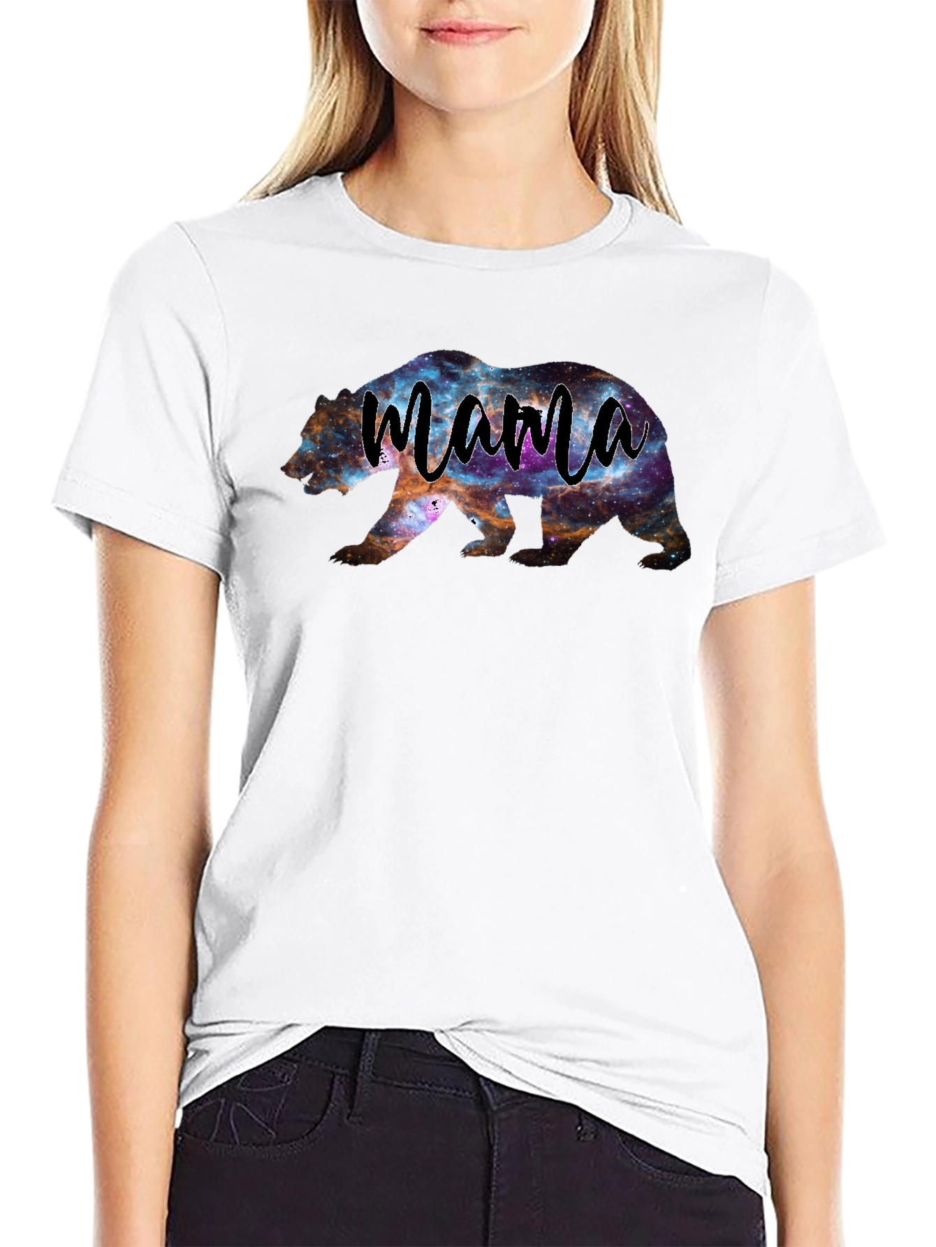 Mama Bear Galaxy Print Black T-Shirt
