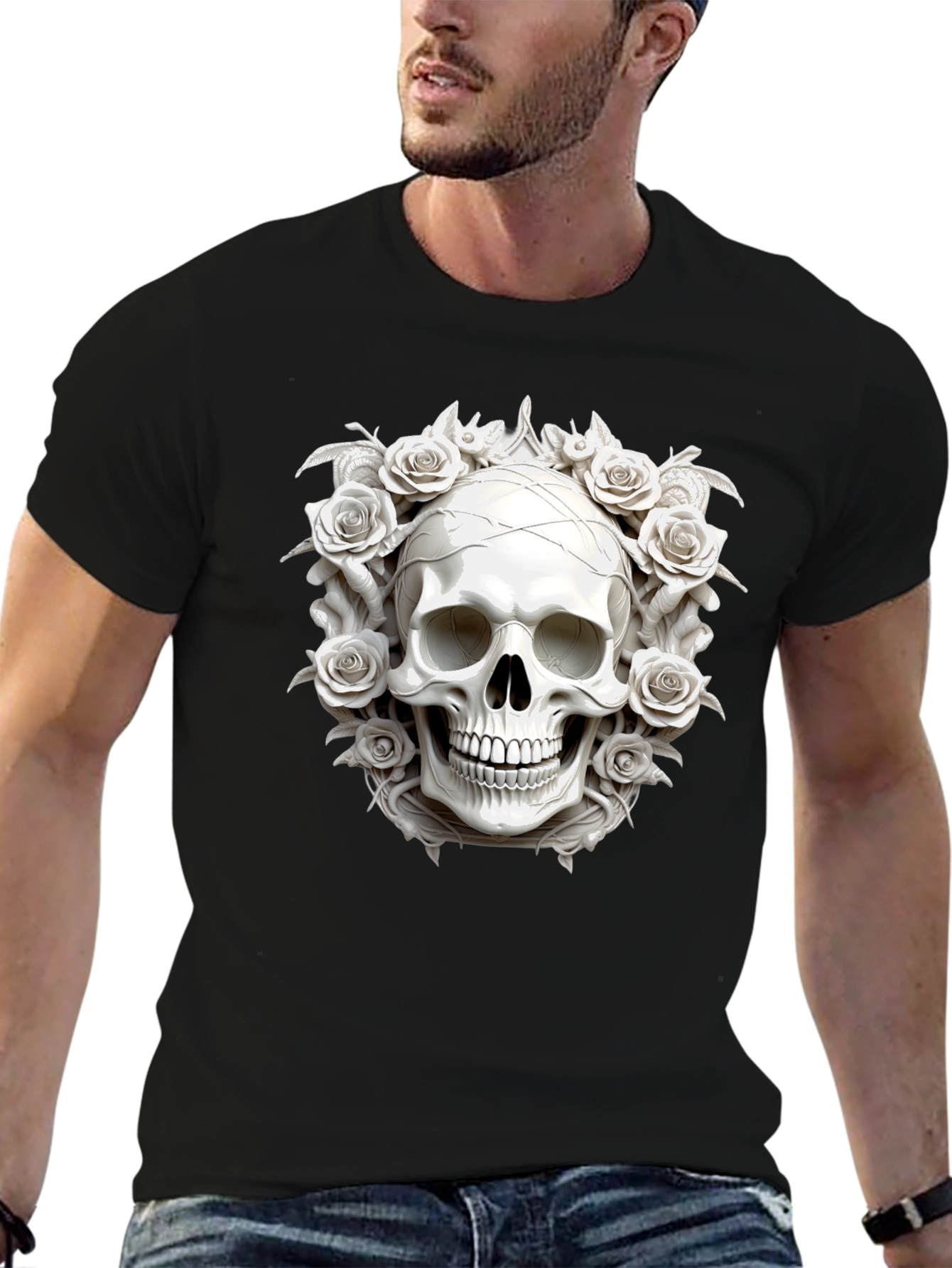 Skull & Roses Graphic Tee - Black