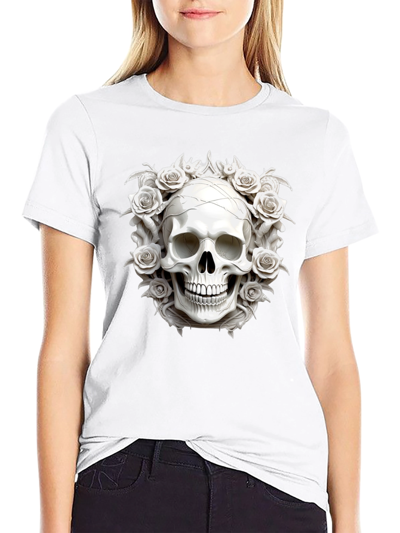Skull & Roses Graphic Tee - Black