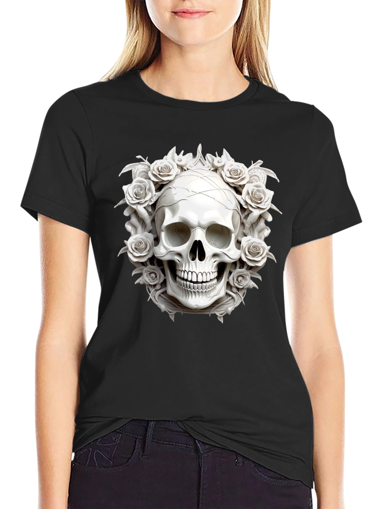 Skull & Roses Graphic Tee - Black
