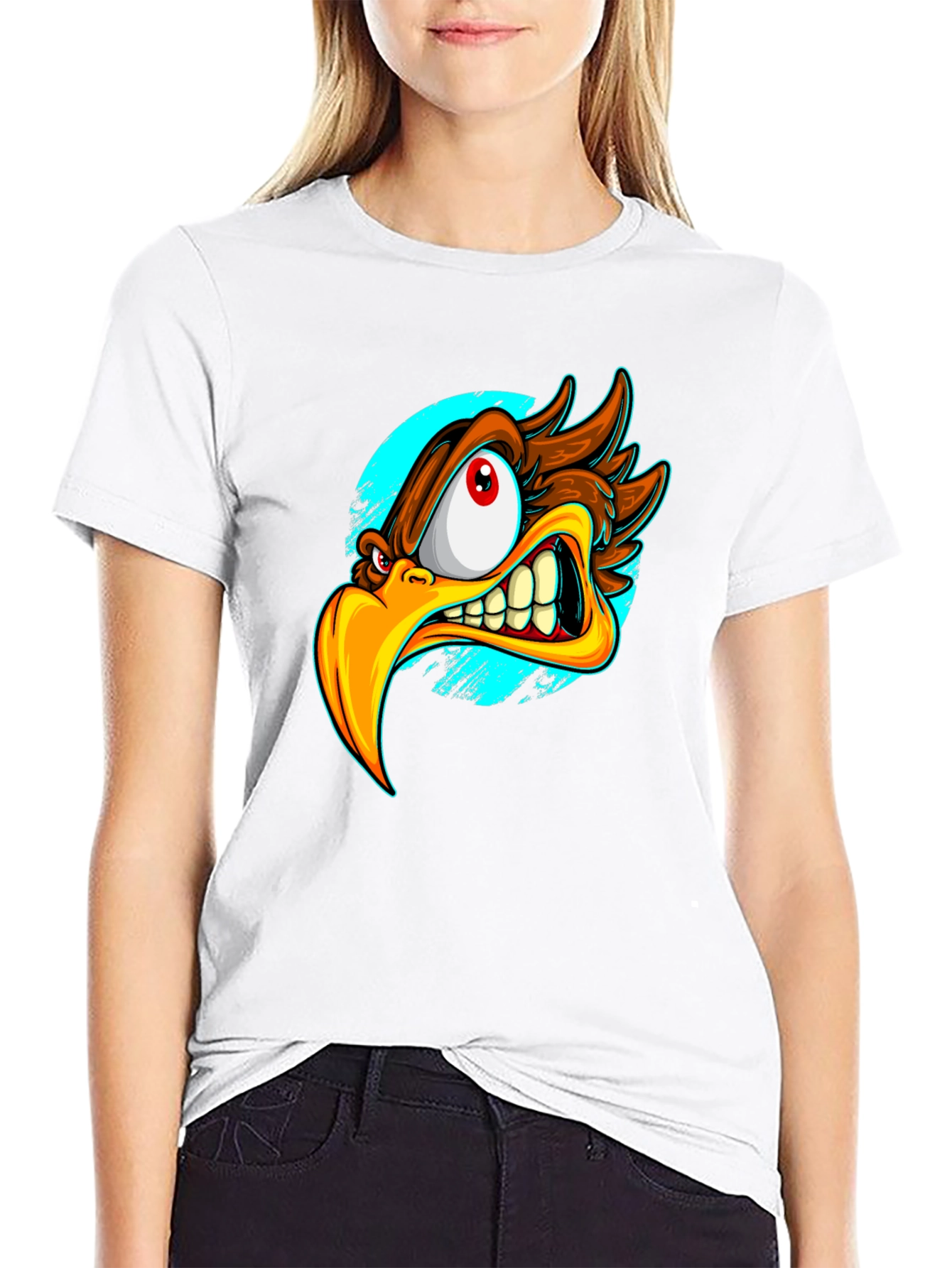 Angry Eagle Graphic T-Shirt - Bold Cartoon Bird Design
