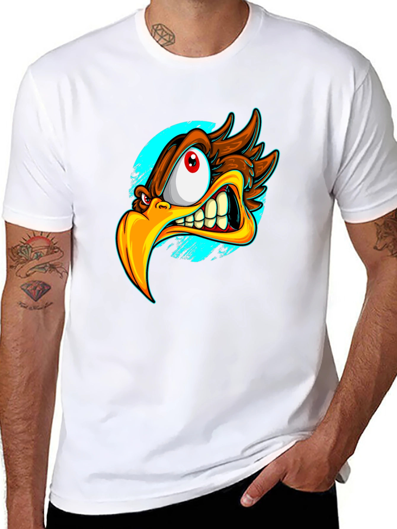 Angry Eagle Graphic T-Shirt - Bold Cartoon Bird Design