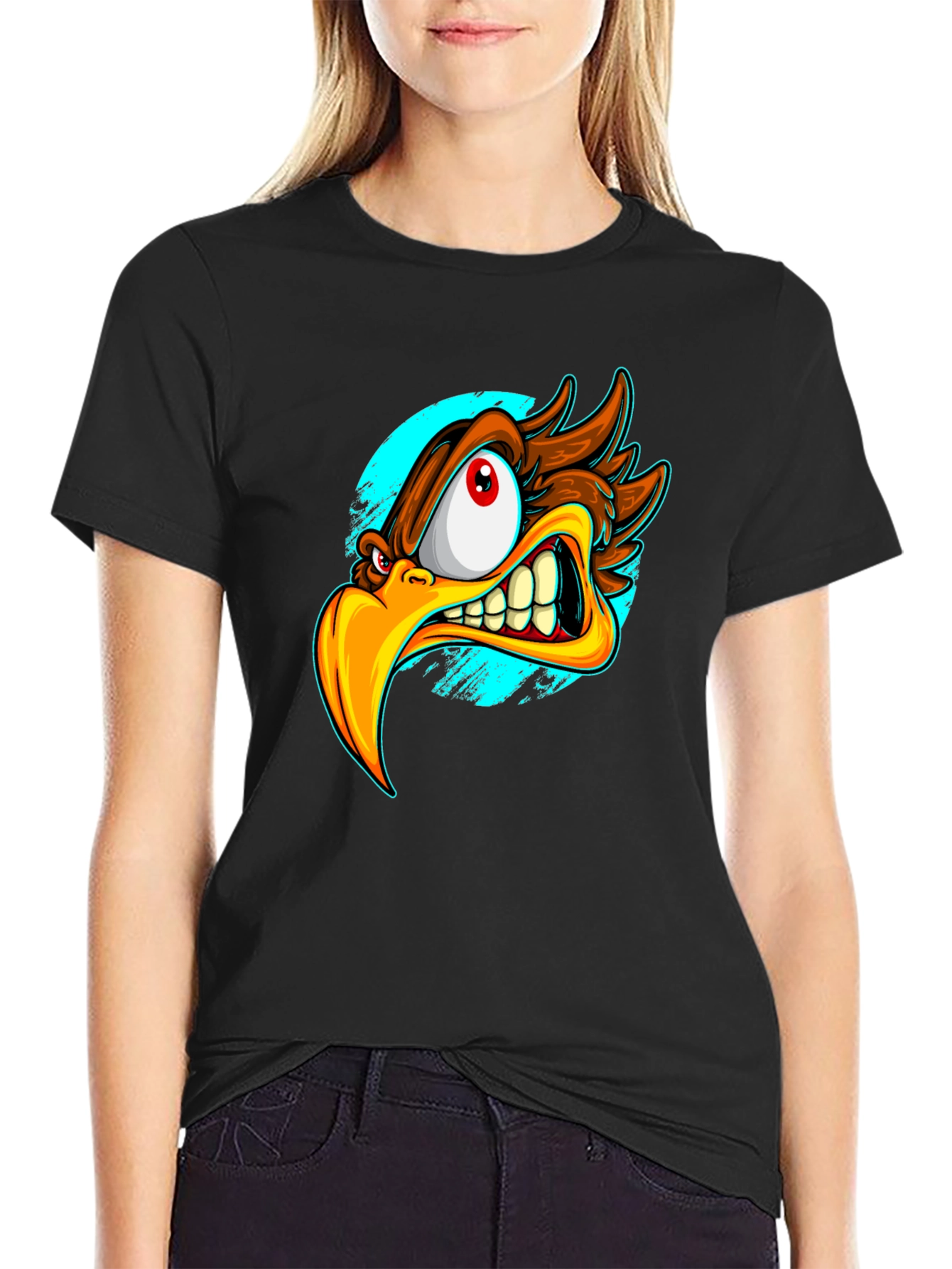Angry Eagle Graphic T-Shirt - Bold Cartoon Bird Design