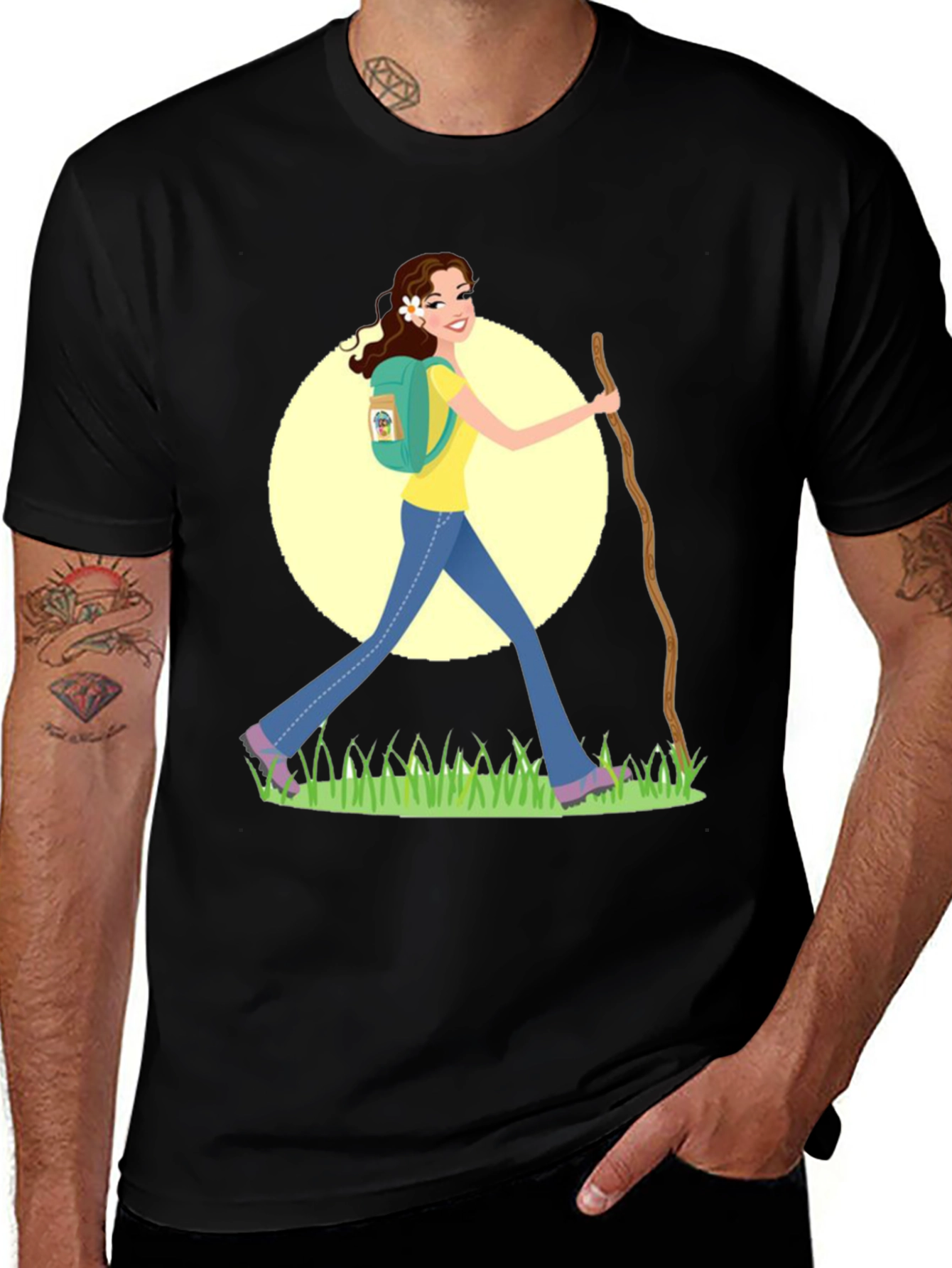 Hiking Woman Graphic Tee - Black Cotton Blend