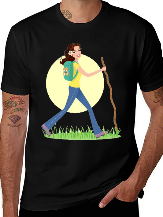 Hiking Woman Graphic Tee - Black Cotton Blend