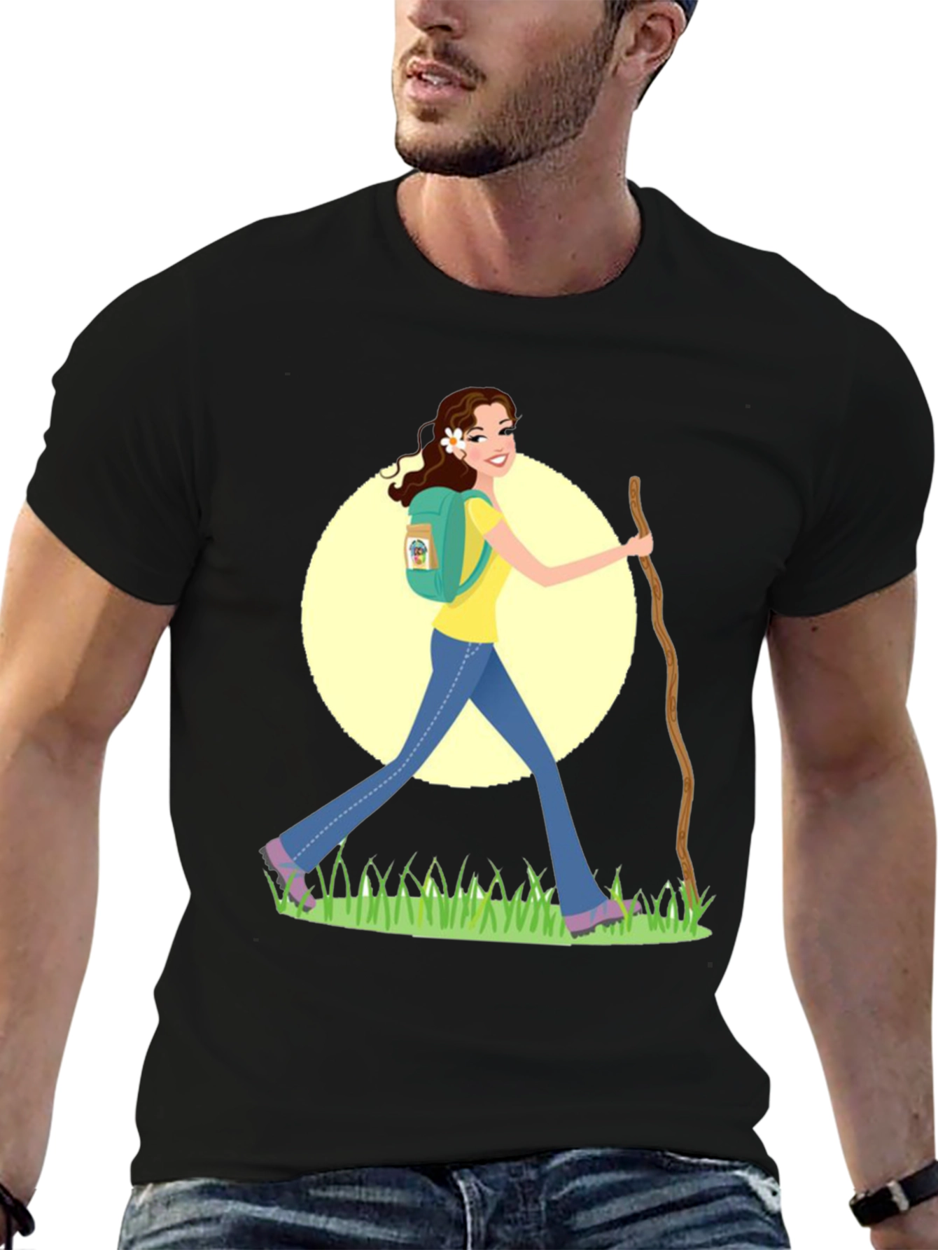 Hiking Woman Graphic Tee - Black Cotton Blend