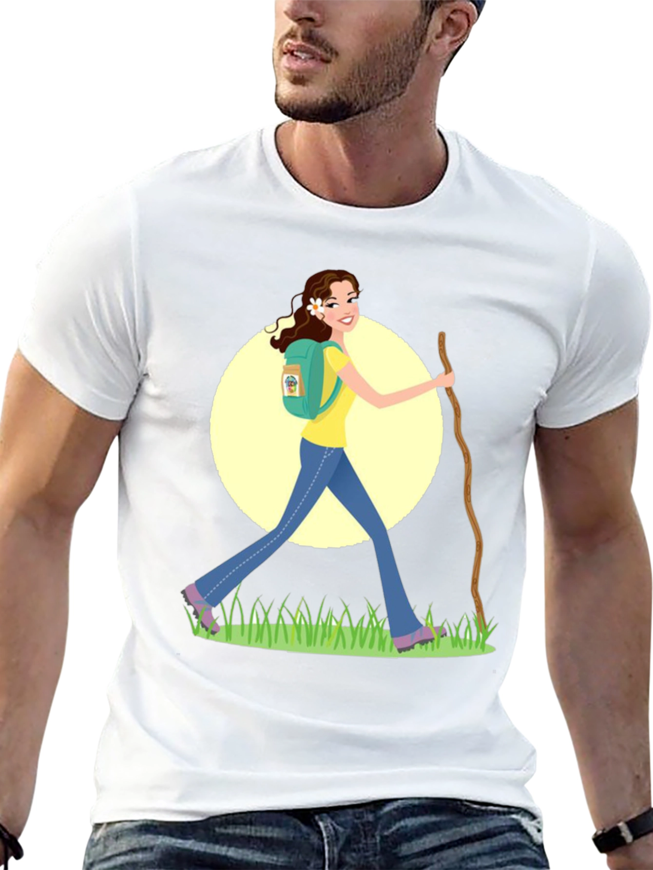 Hiking Woman Graphic Tee - Black Cotton Blend