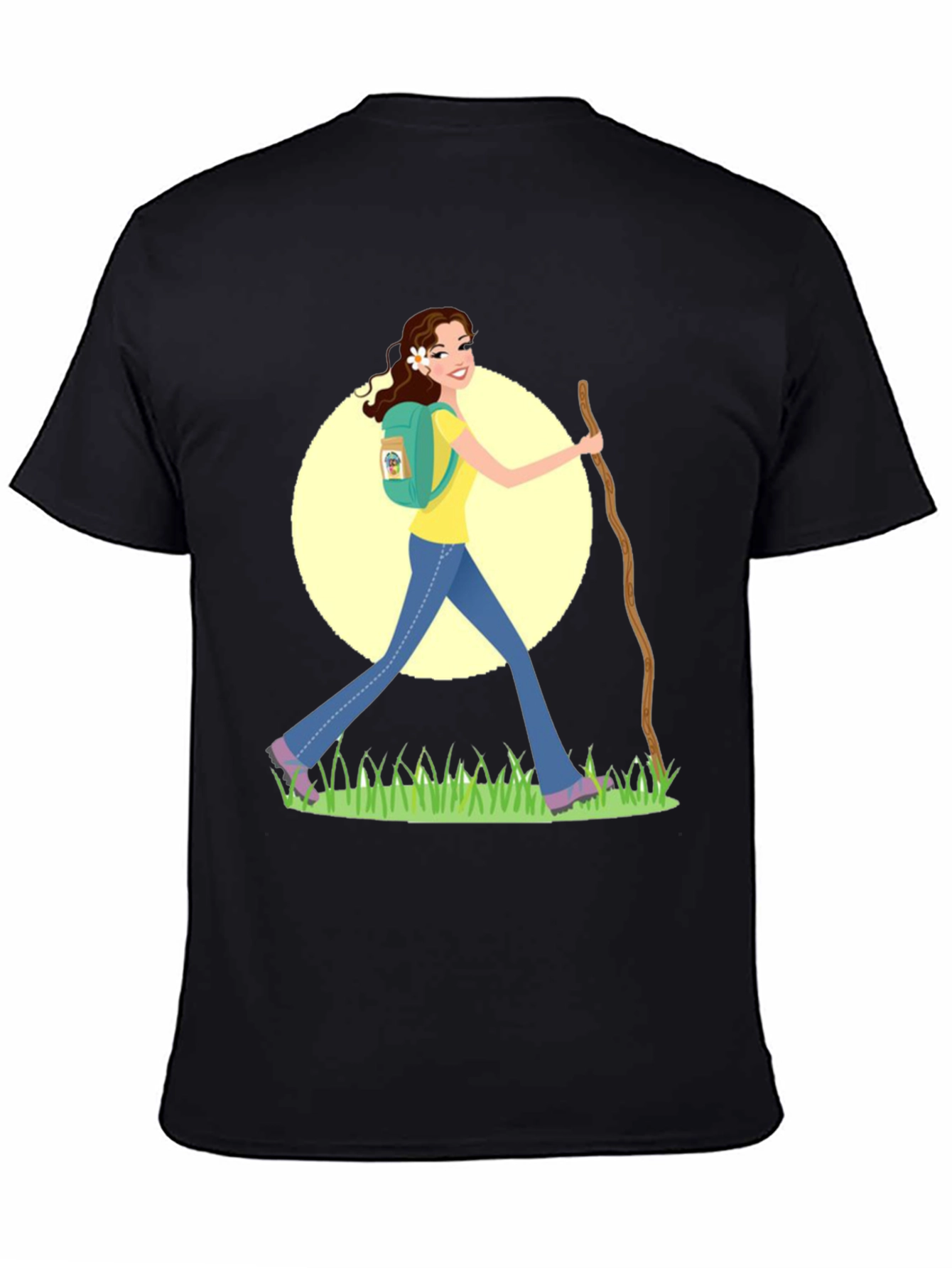 Hiking Woman Graphic Tee - Black Cotton Blend
