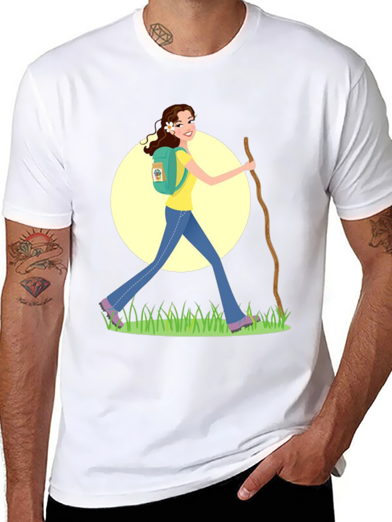 Hiking Woman Graphic Tee - Black Cotton Blend