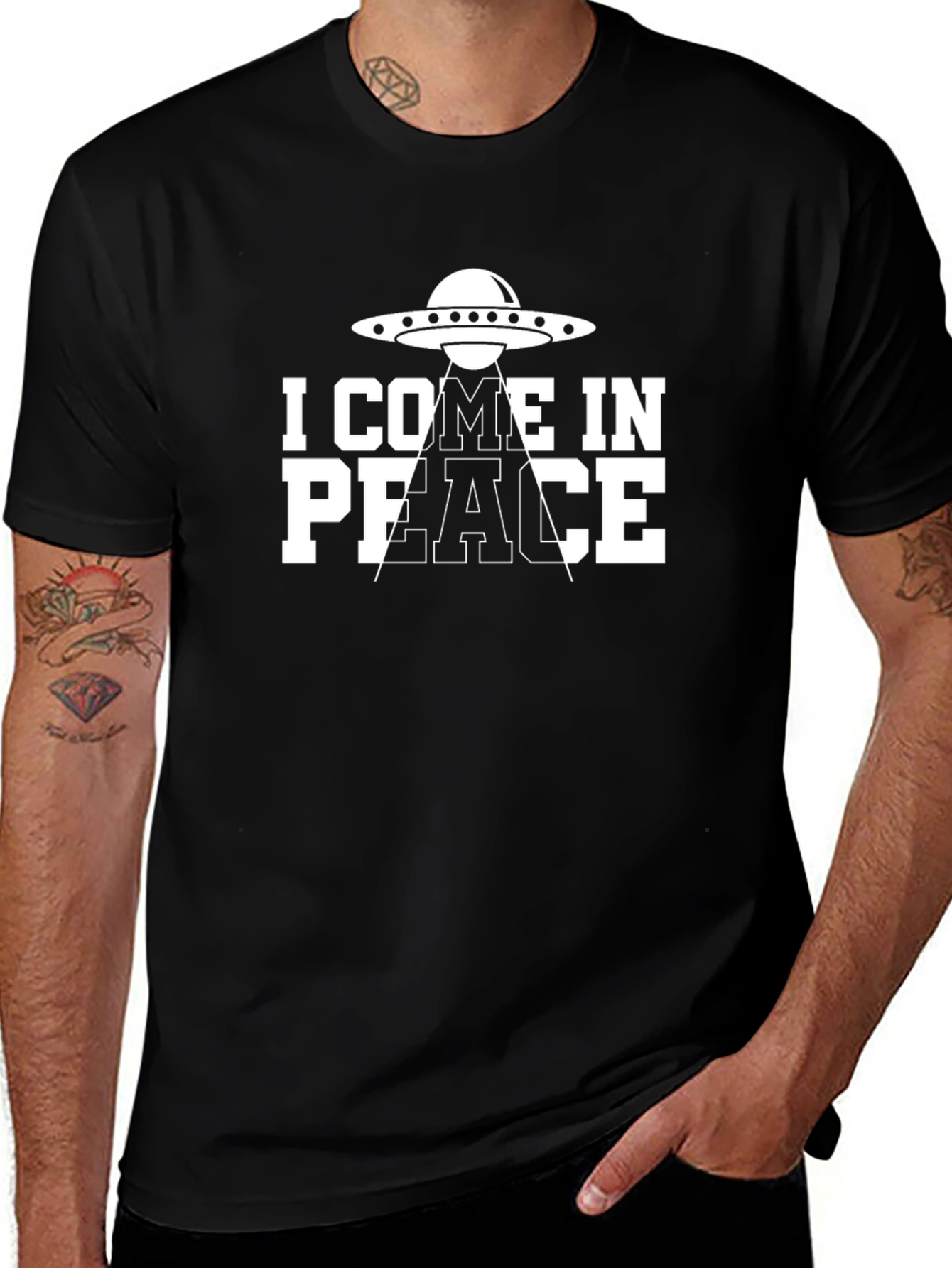 I Come In Peace Alien Abduction Black T-Shirt
