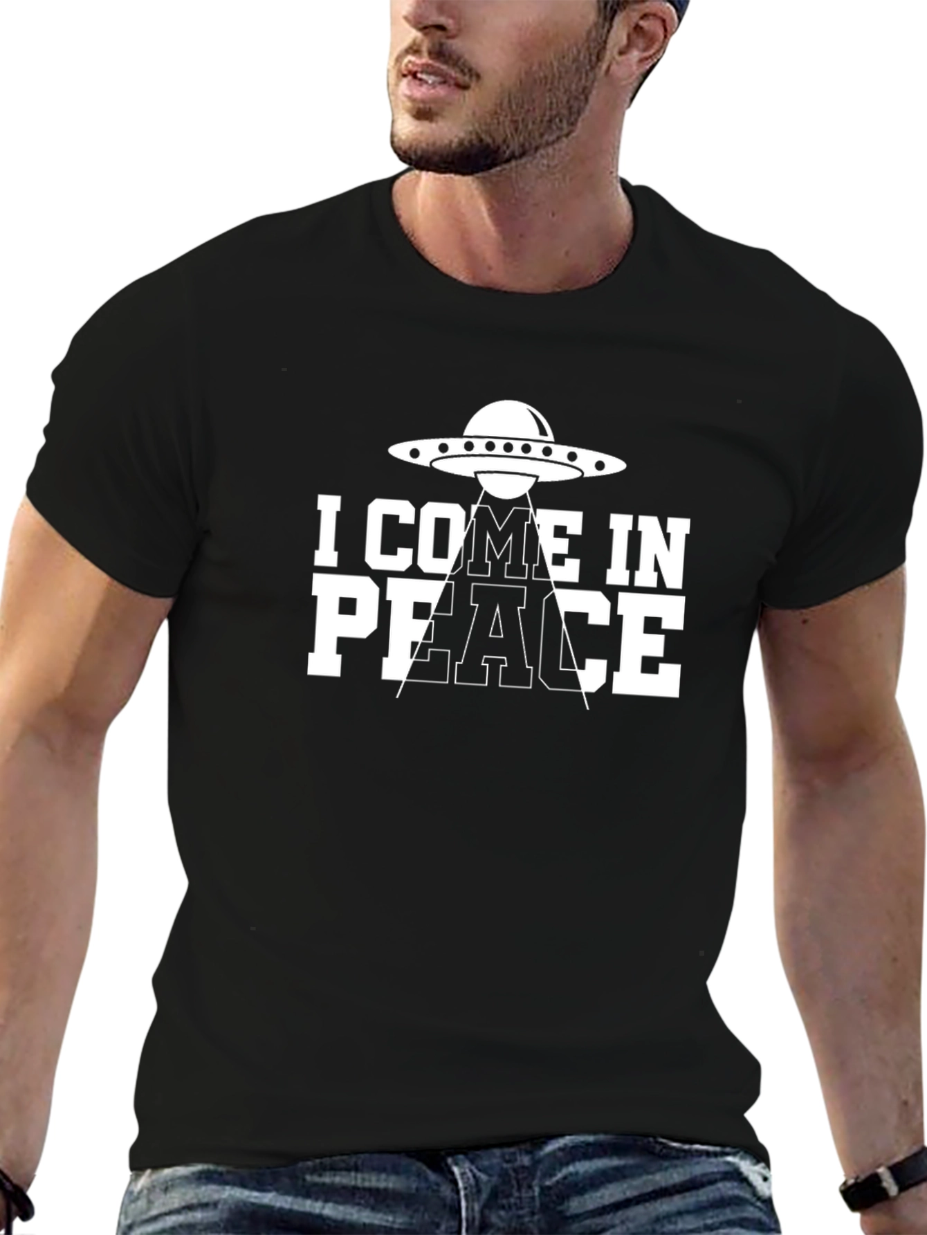 I Come In Peace Alien Abduction Black T-Shirt