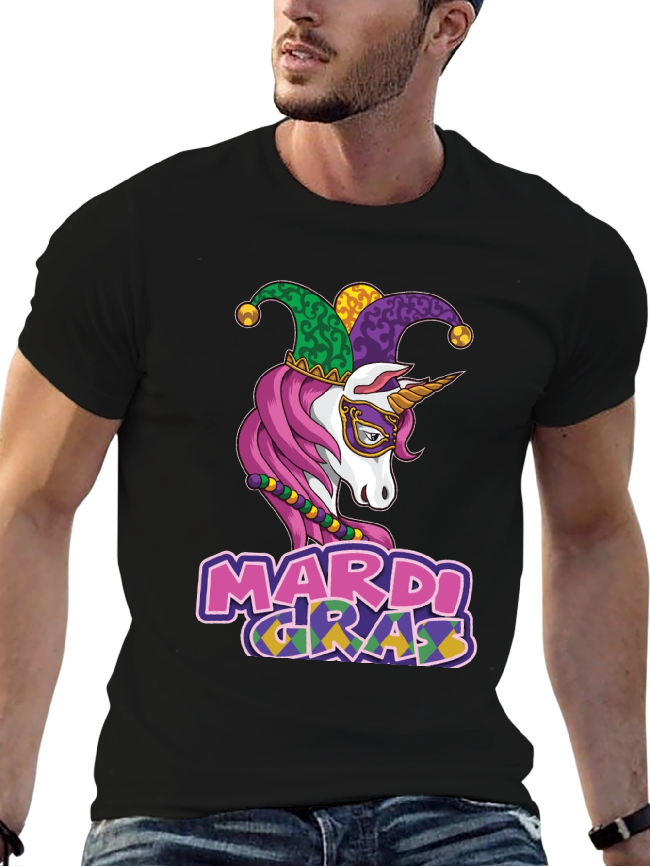 Mardi Gras Unicorn Graphic T-Shirt