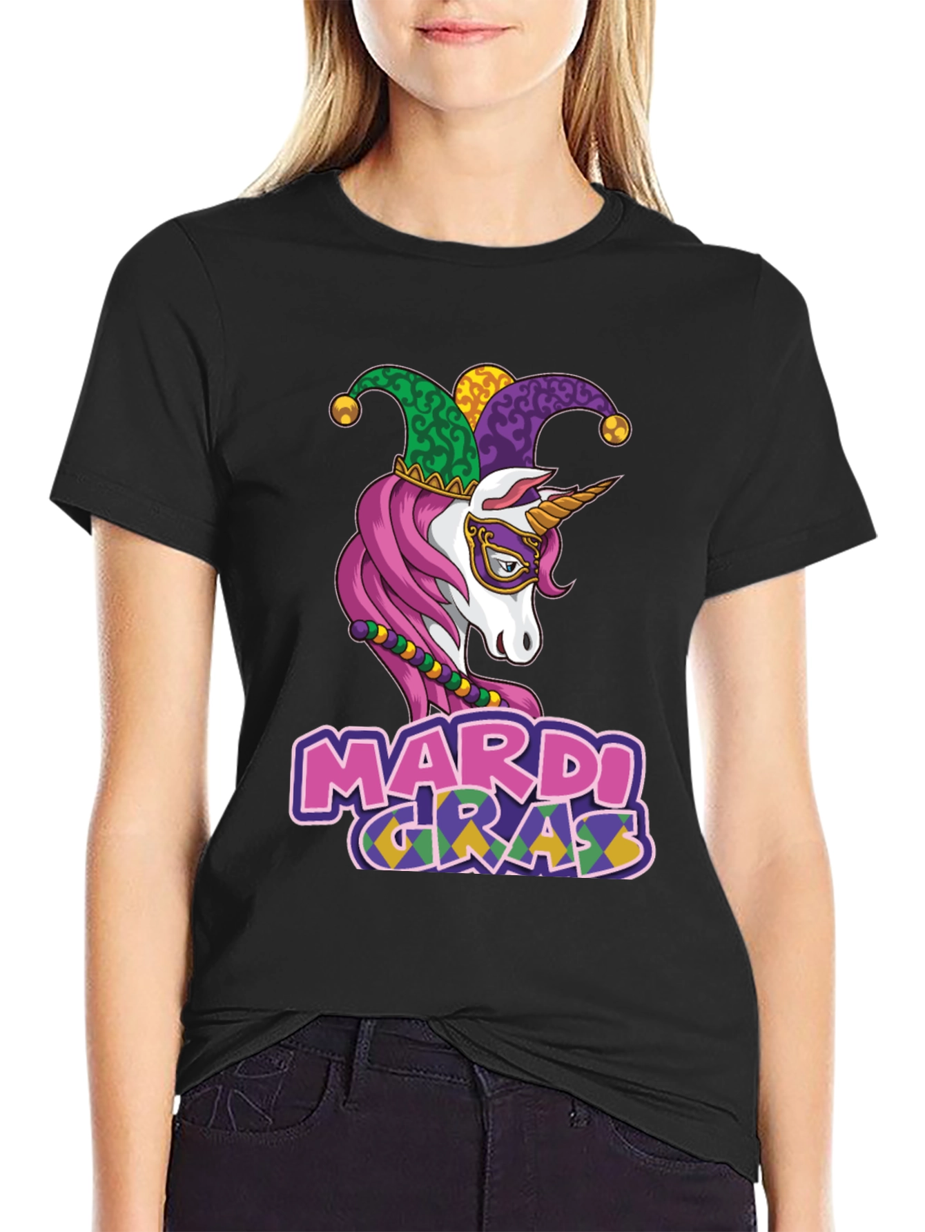 Mardi Gras Unicorn Graphic T-Shirt