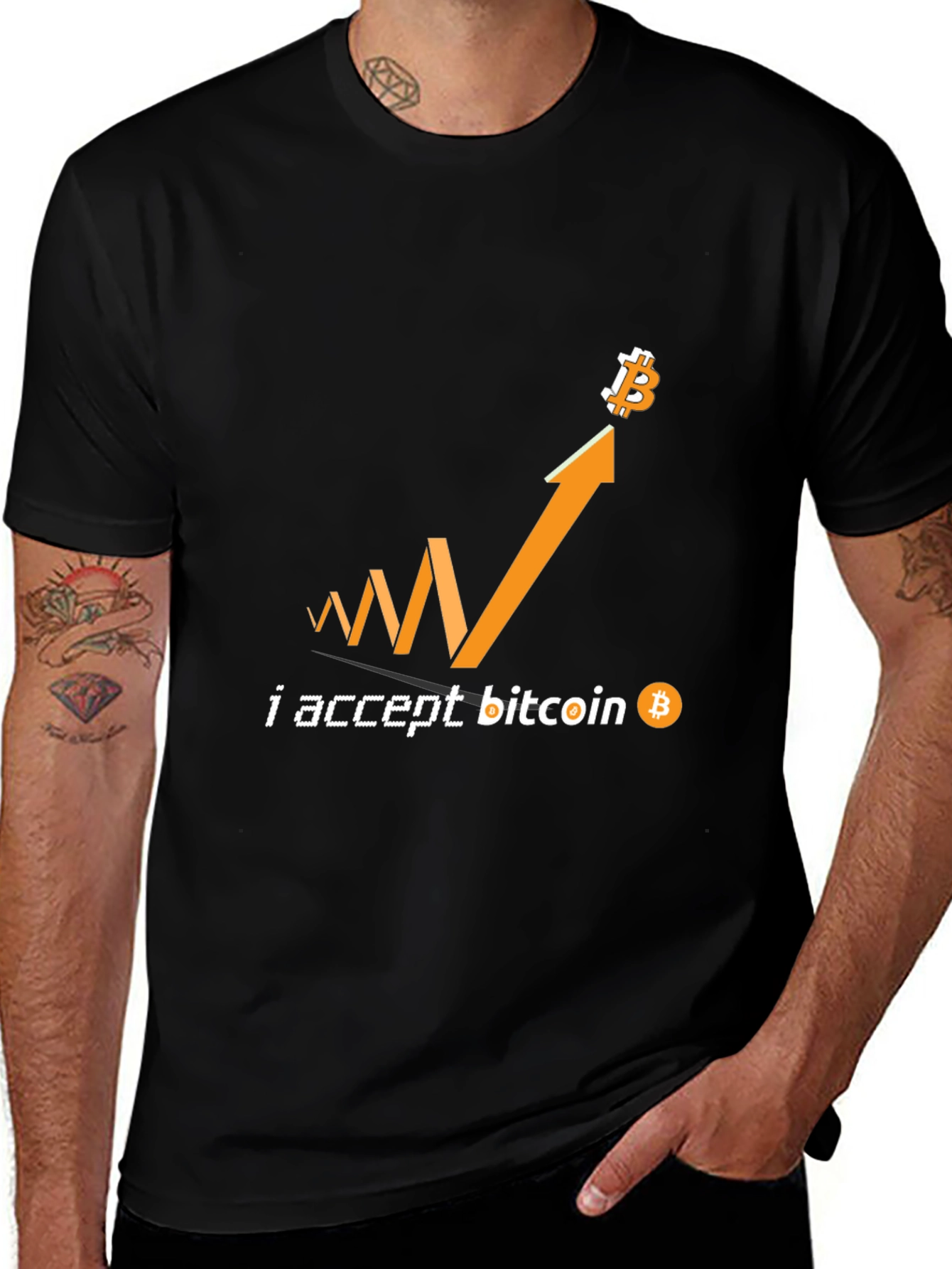 I Accept Bitcoin Black T-Shirt Crypto Currency Tee