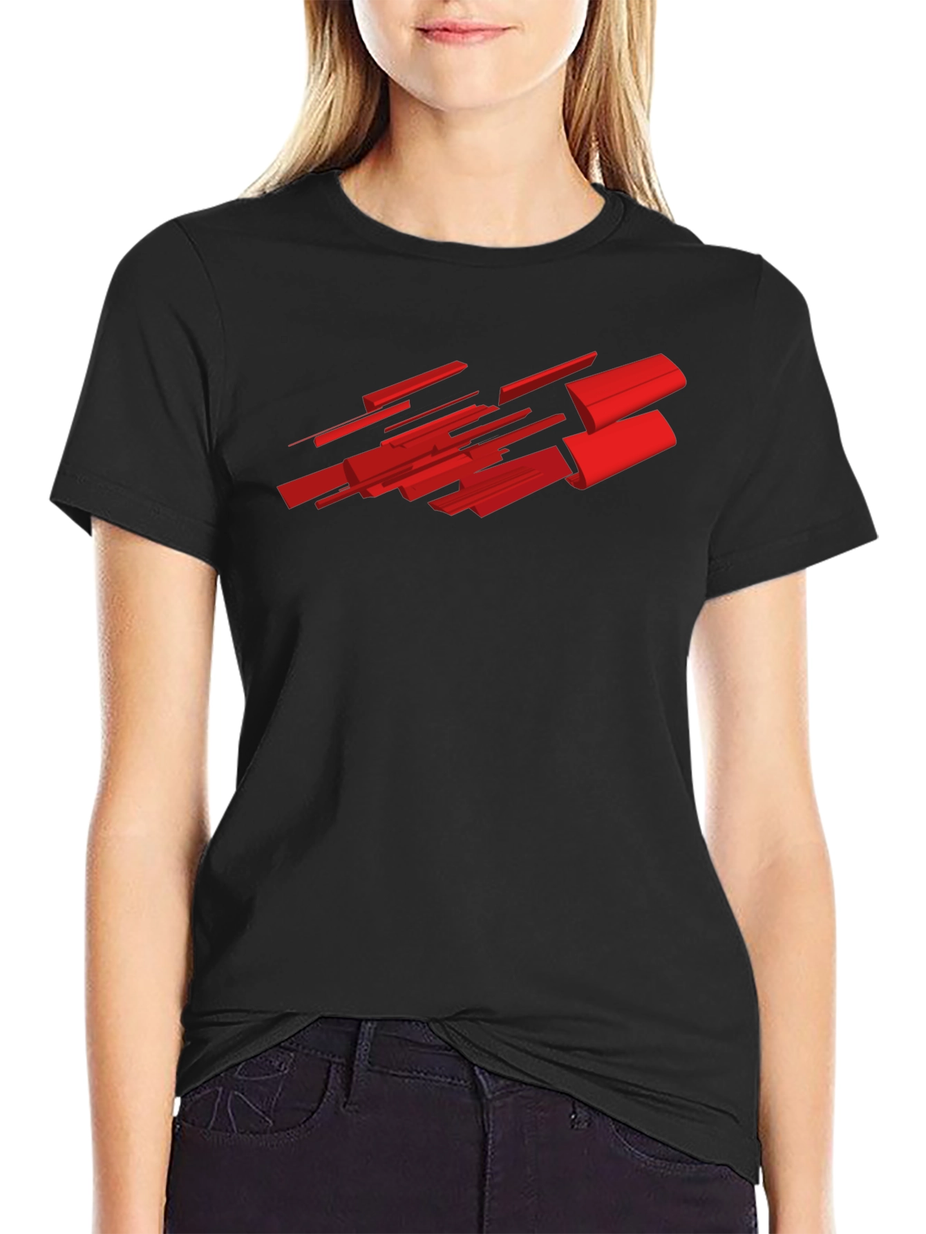 Abstract Red Graphic Black T-Shirt