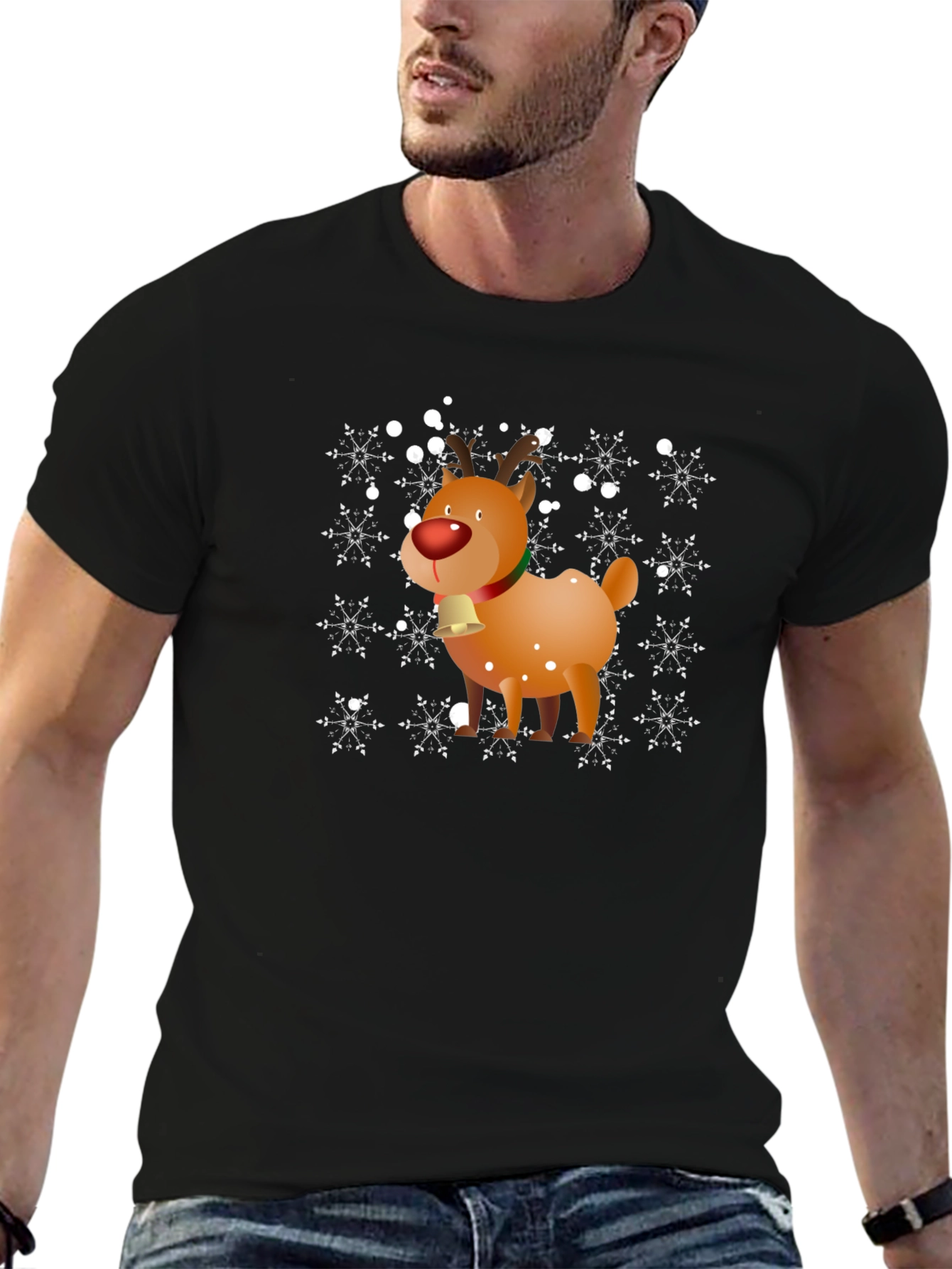 Christmas Reindeer Snowflake Graphic T-Shirt
