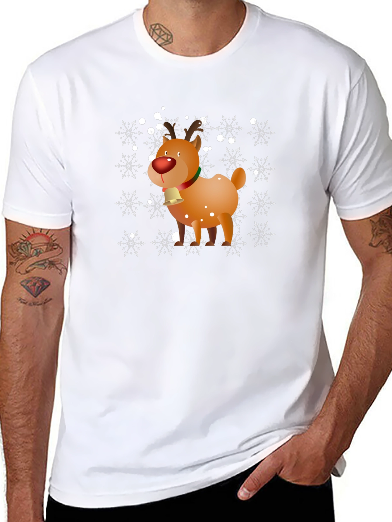 Christmas Reindeer Snowflake Graphic T-Shirt