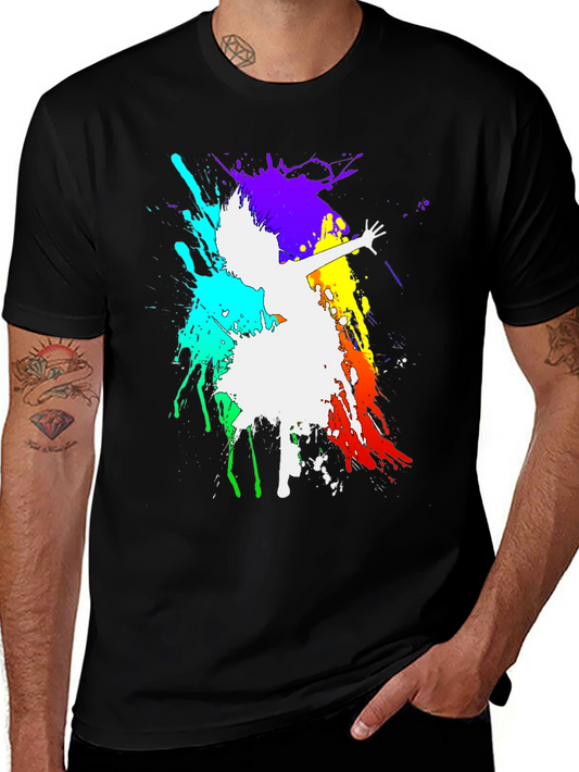 Colorful Splatter Dancer Graphic Tee - Black