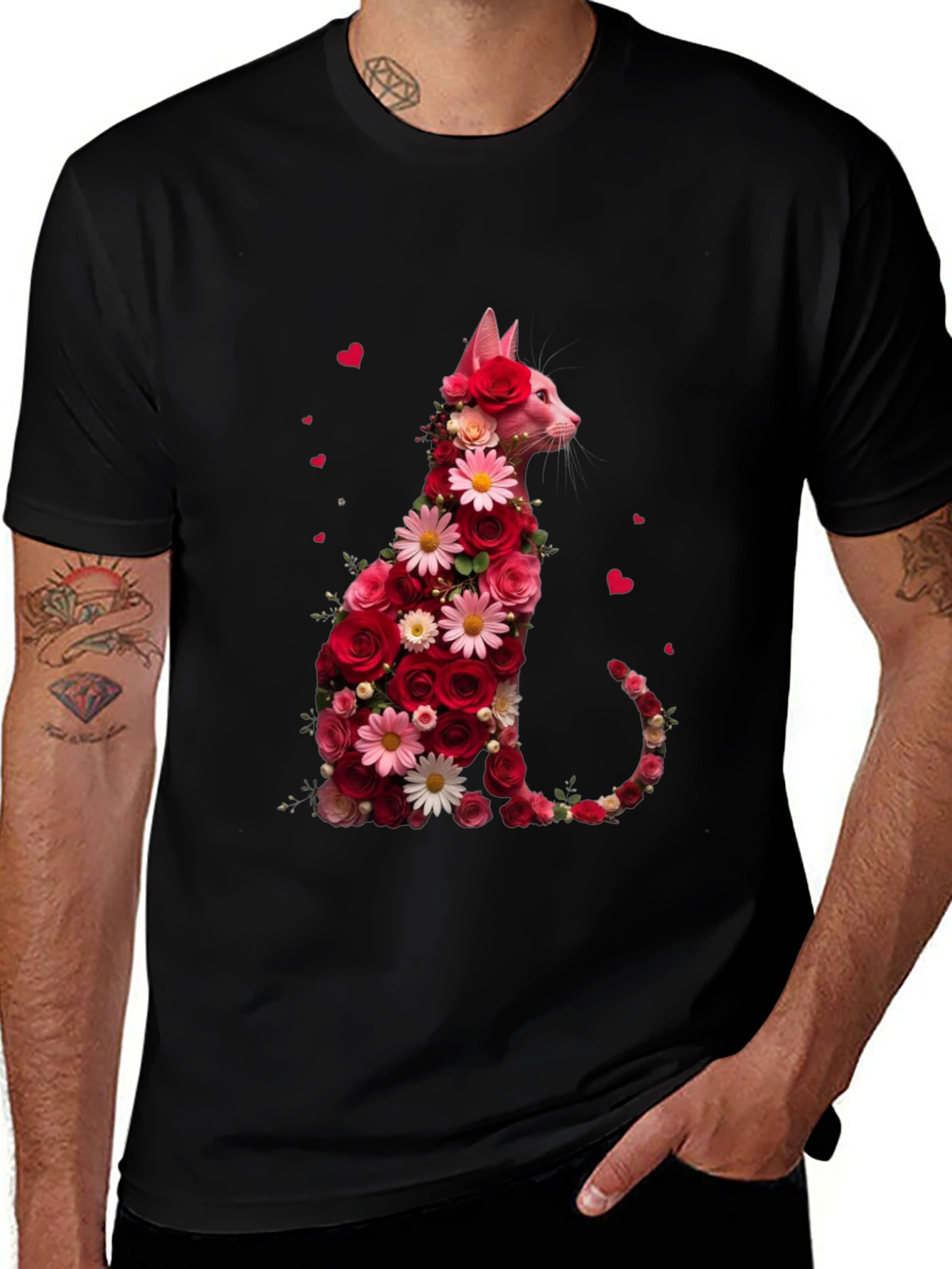 Floral Cat Graphic Tee - Stylish Unisex T-Shirt