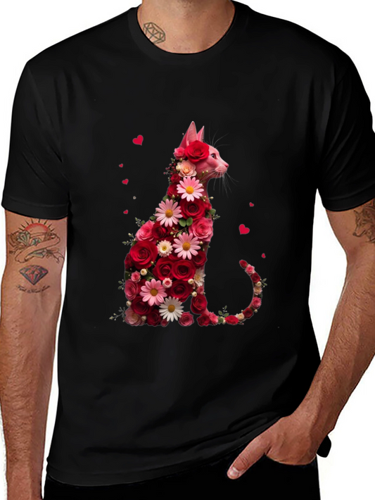 Floral Cat Graphic Tee - Stylish Unisex T-Shirt
