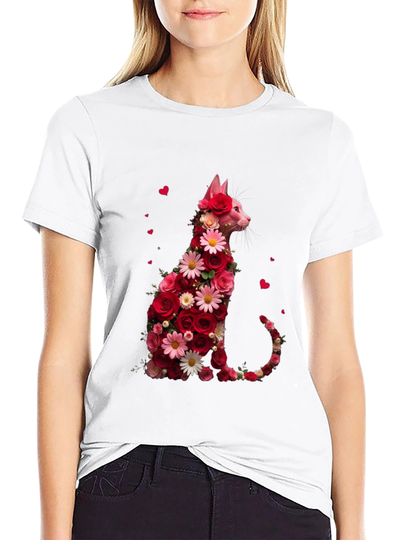 Floral Cat Graphic Tee - Stylish Unisex T-Shirt