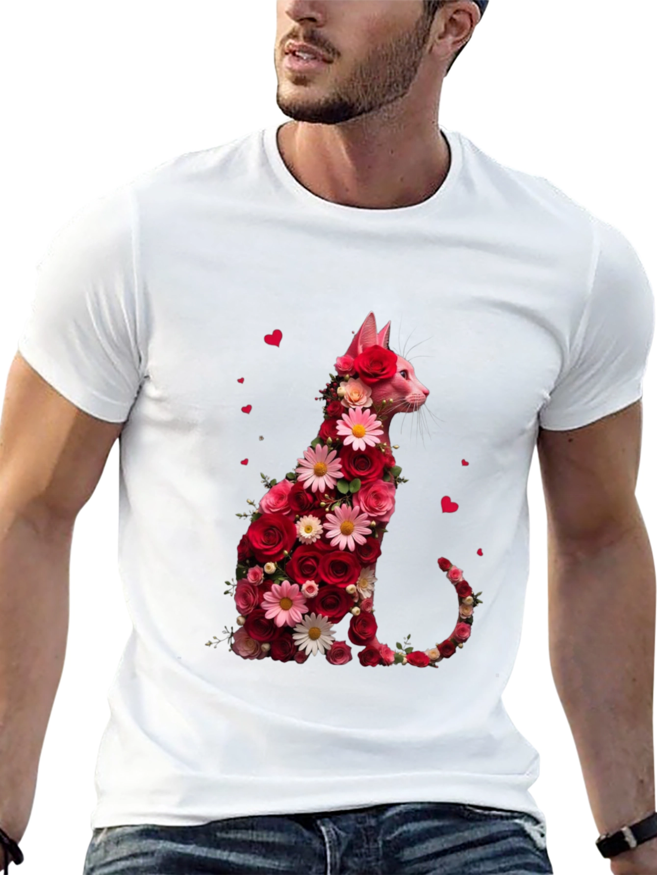 Floral Cat Graphic Tee - Stylish Unisex T-Shirt