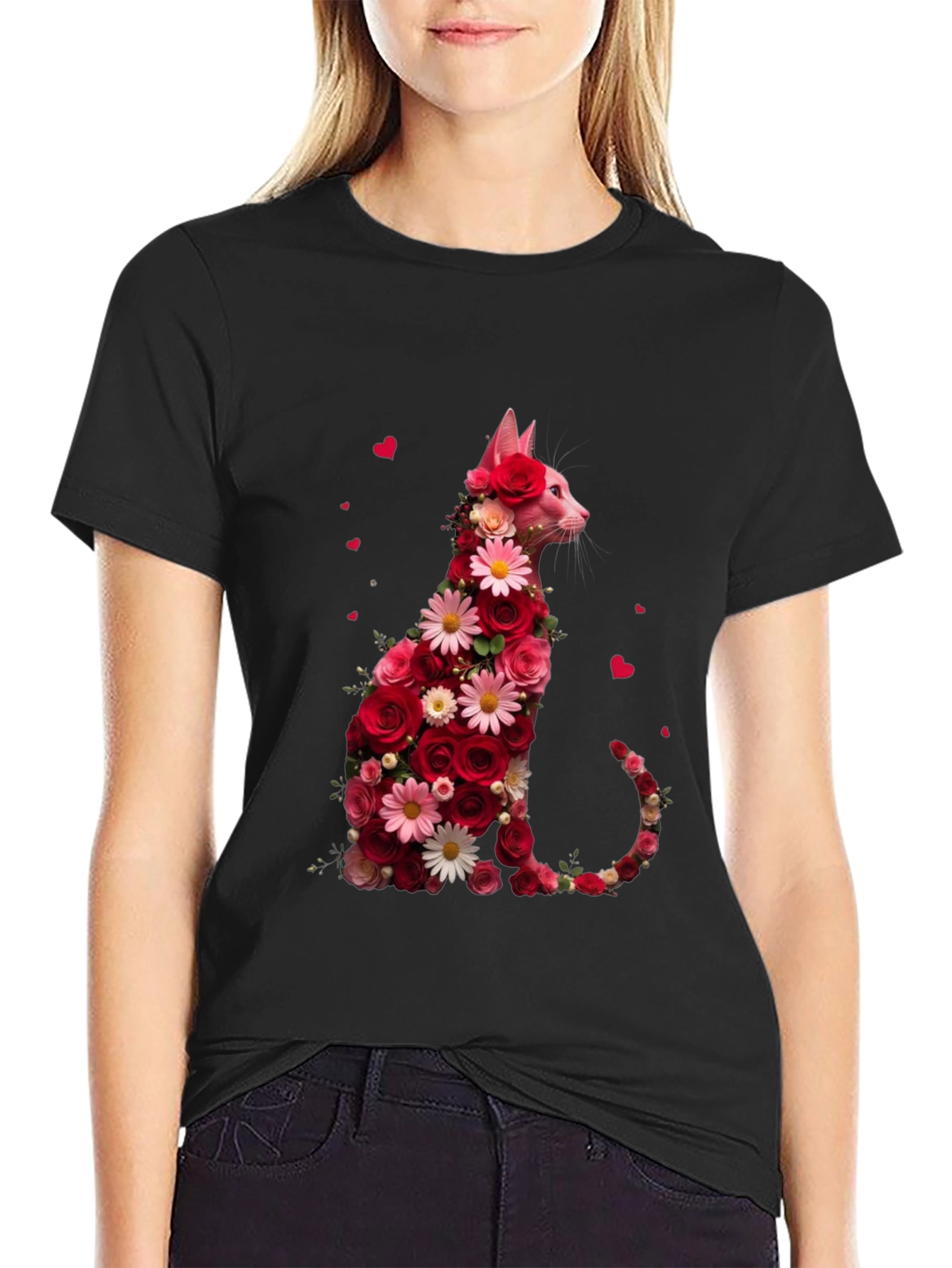 Floral Cat Graphic Tee - Stylish Unisex T-Shirt