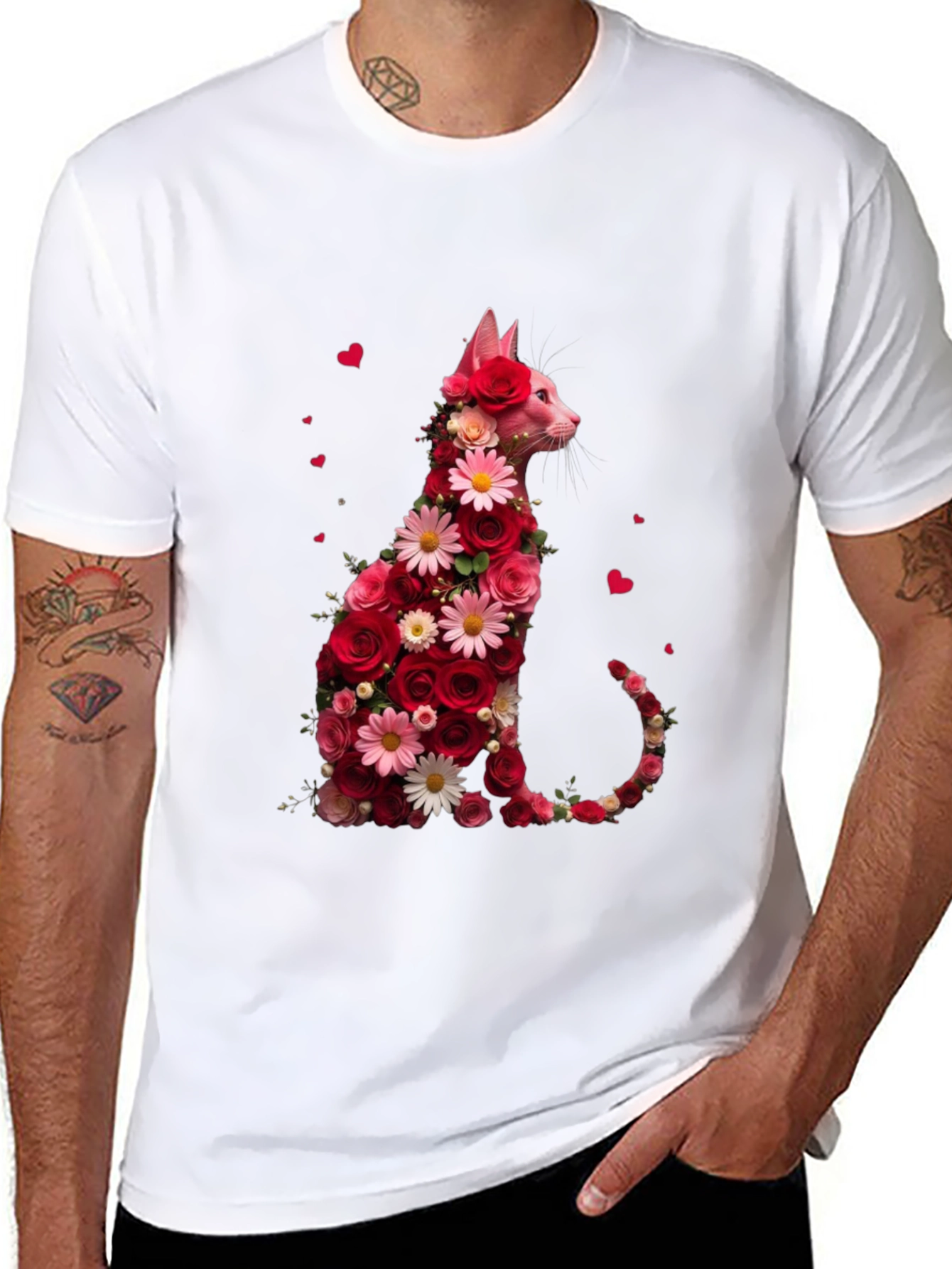 Floral Cat Graphic Tee - Stylish Unisex T-Shirt