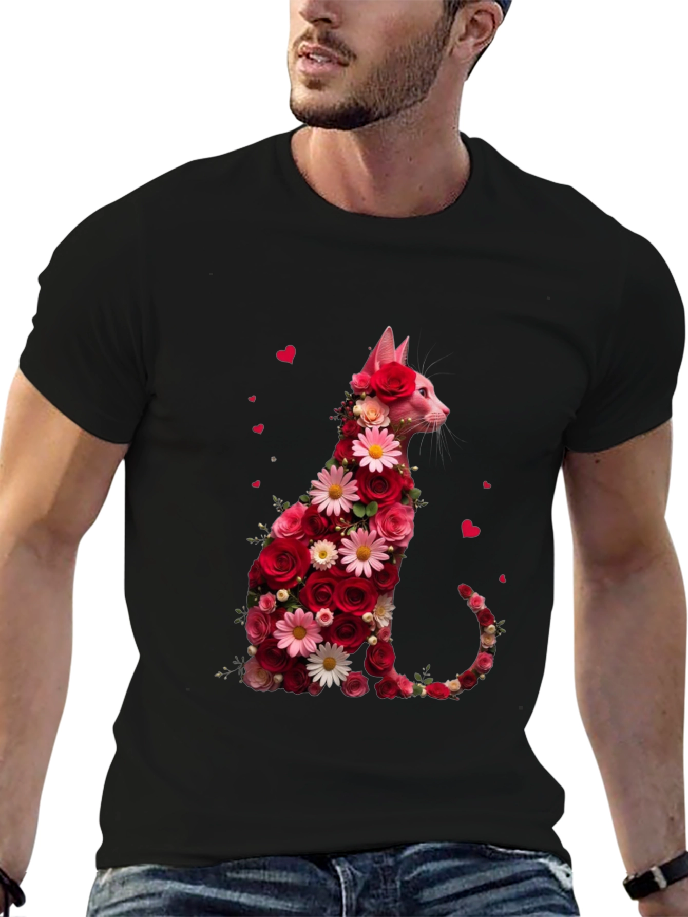 Floral Cat Graphic Tee - Stylish Unisex T-Shirt