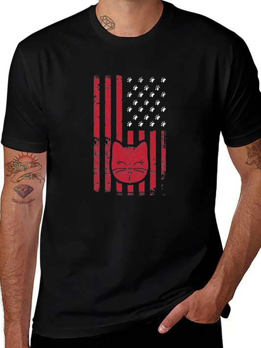 Patriotic Cat Paw Print American Flag Graphic T-Shirt