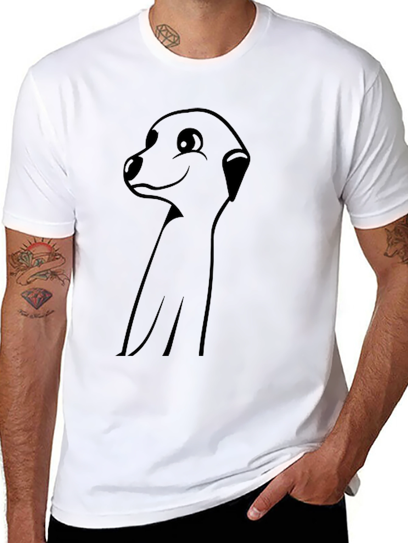 Meerkat Cartoon Graphic Tee - Black Casual T-Shirt