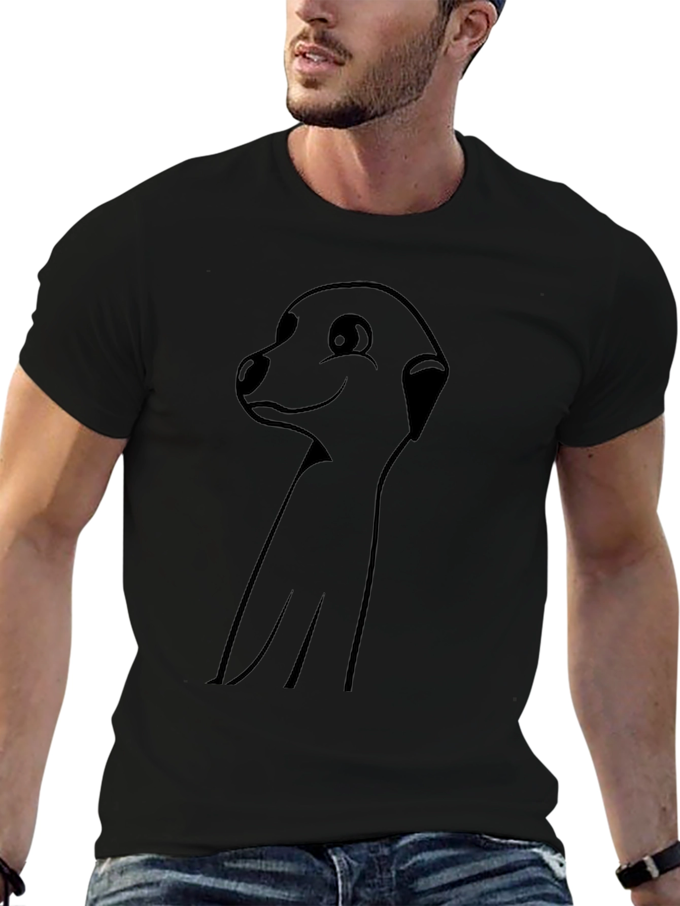 Meerkat Cartoon Graphic Tee - Black Casual T-Shirt