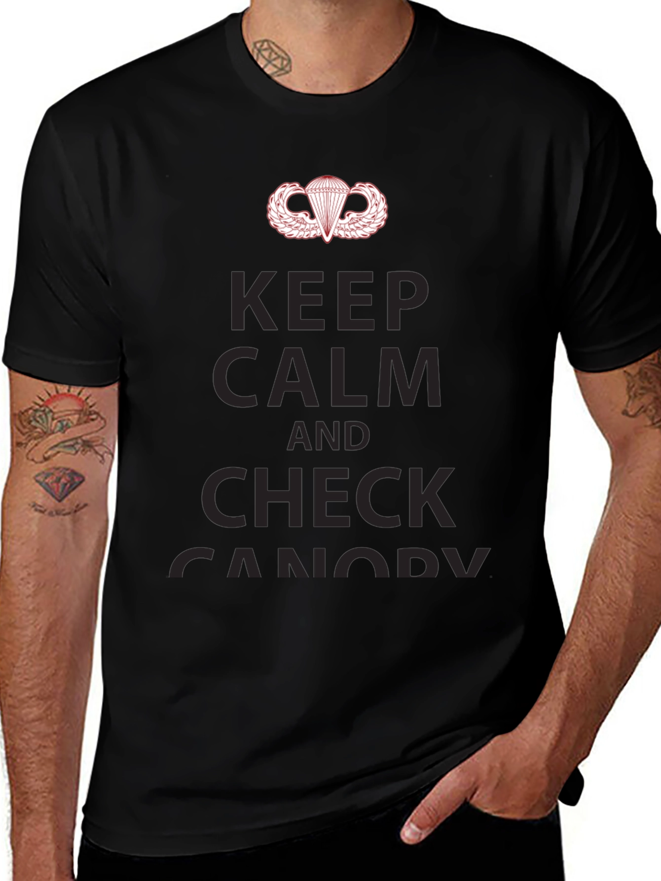 Keep Calm & Check Canopy Black T-Shirt