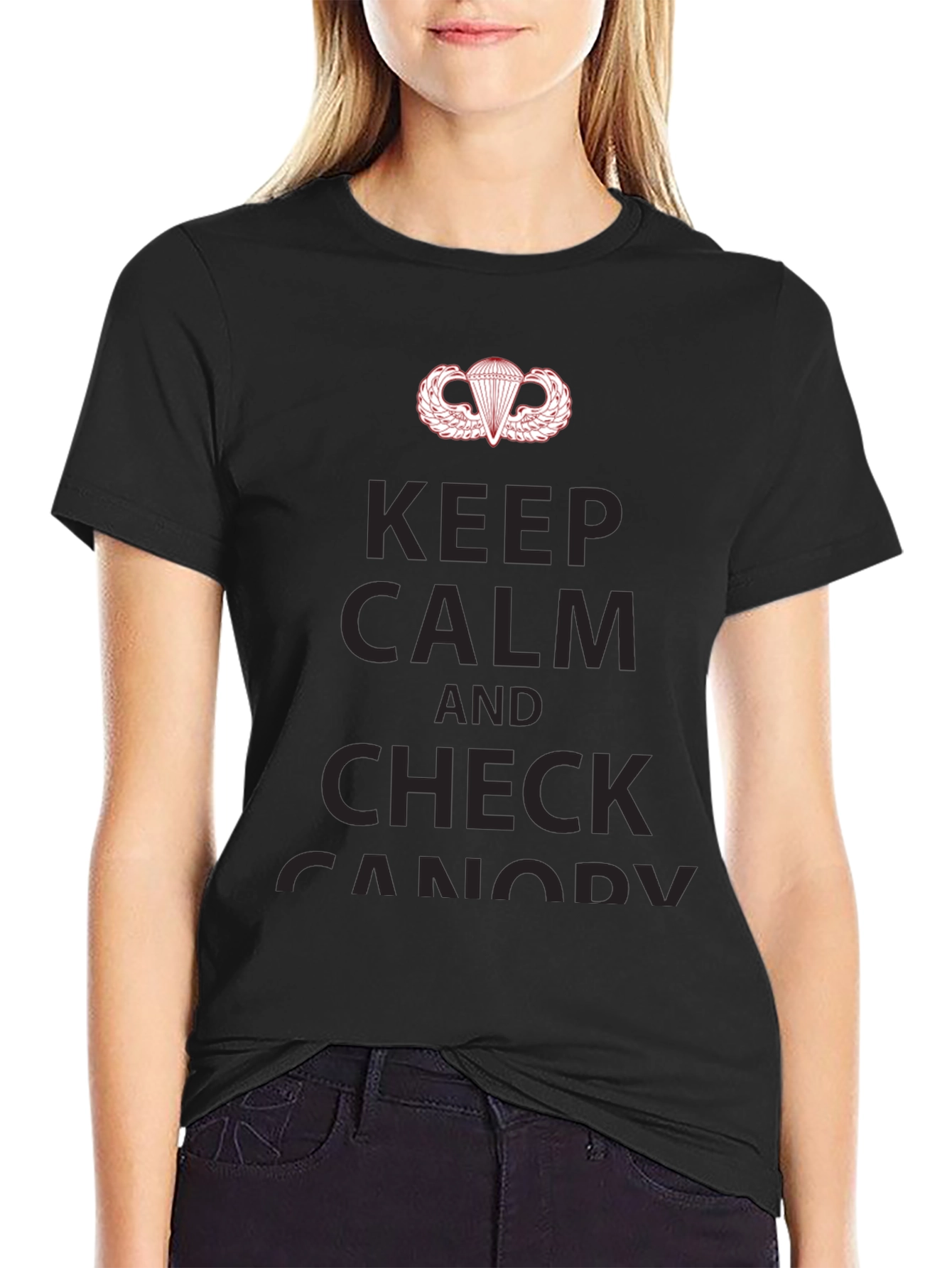Keep Calm & Check Canopy Black T-Shirt