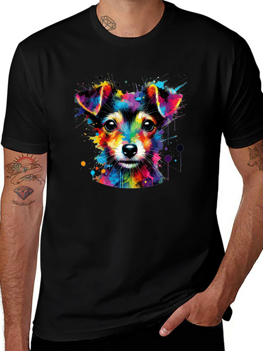Colorful Dog Graphic Tee - Mens Black T-Shirt
