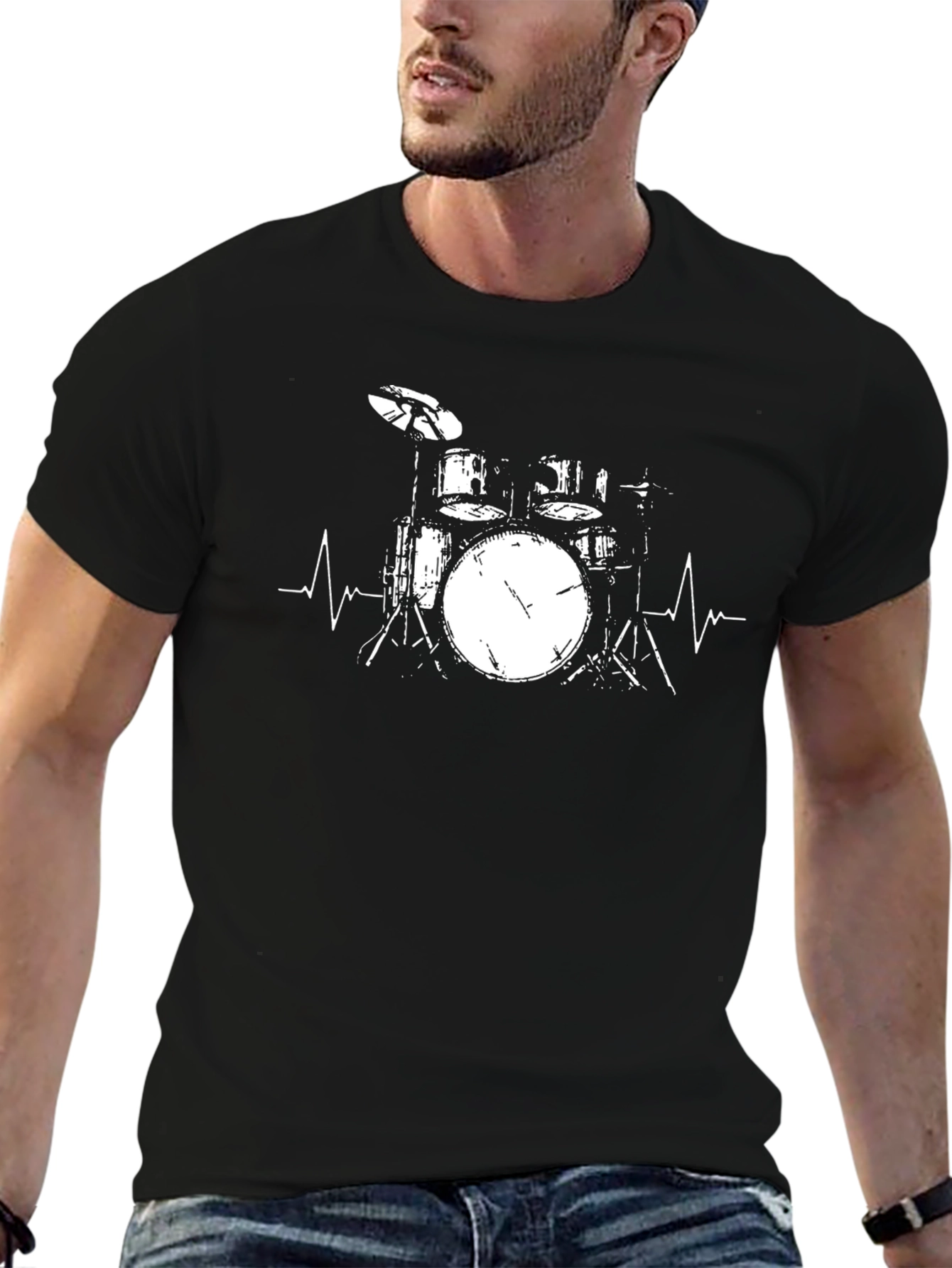 Drum Kit Heartbeat Graphic Tee - Black