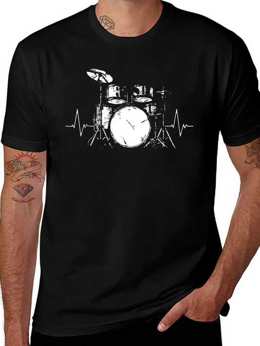 Drum Kit Heartbeat Graphic Tee - Black