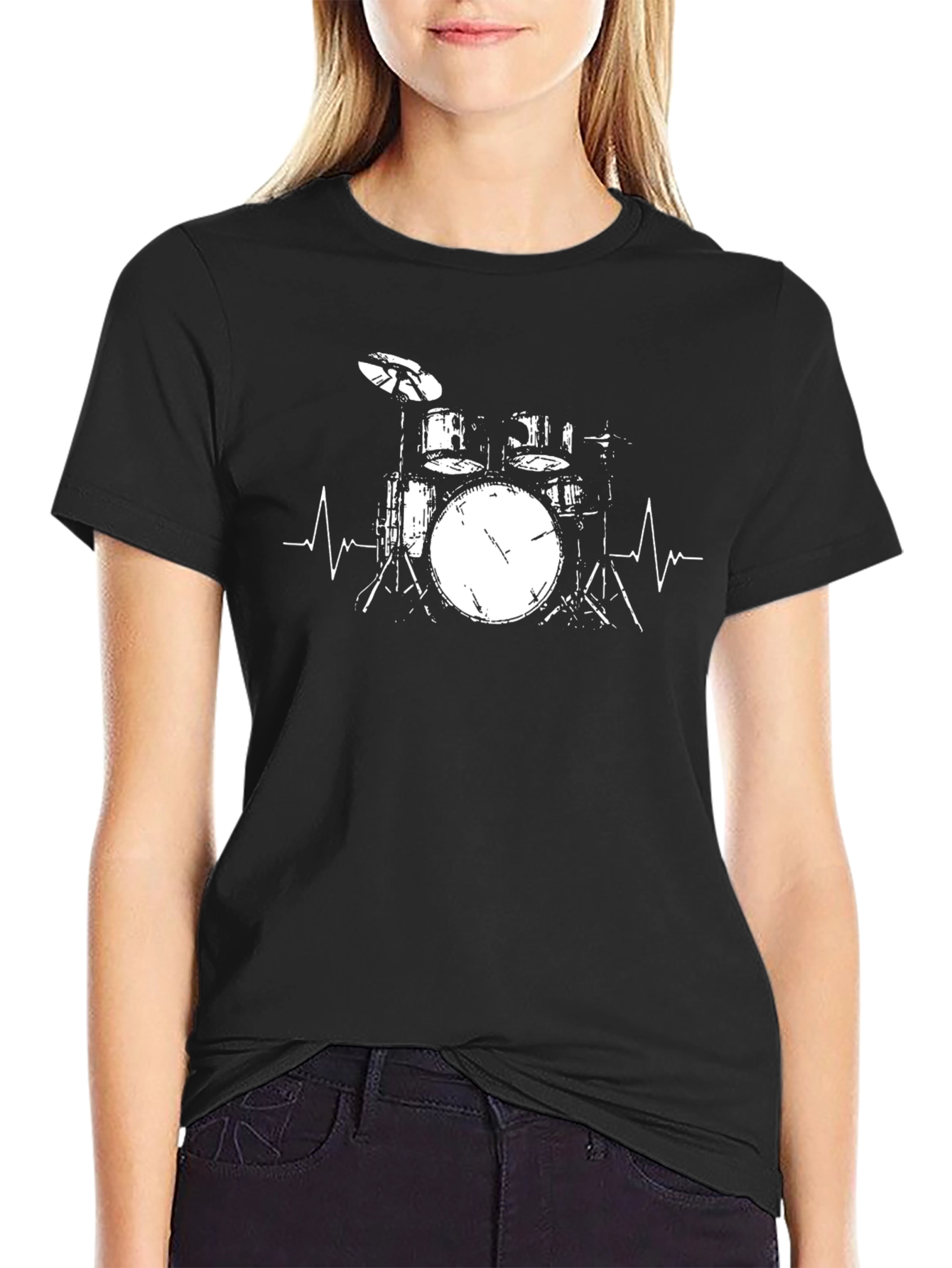 Drum Kit Heartbeat Graphic Tee - Black