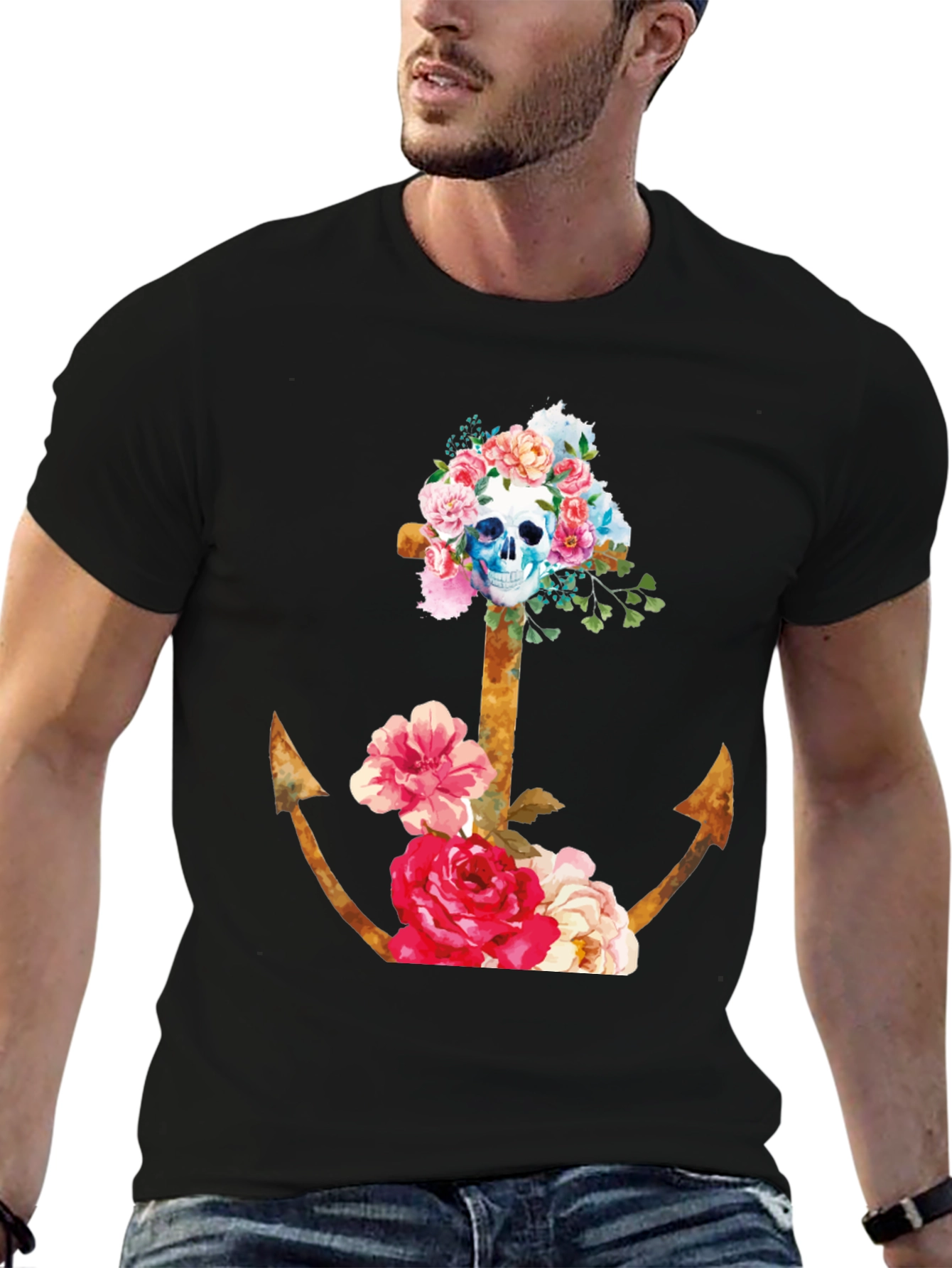 Floral Skull Anchor Graphic Tee