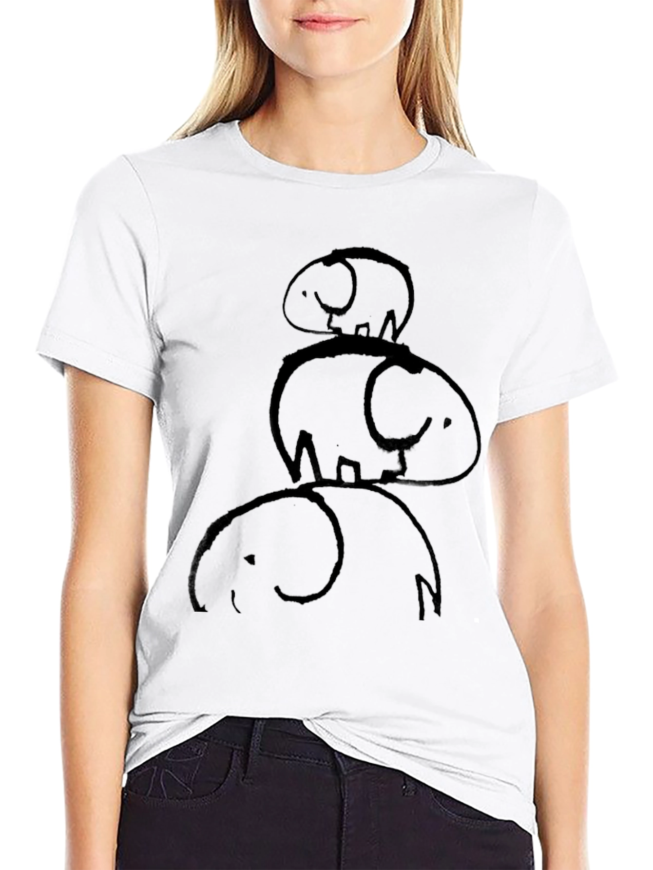 Stacked Elephants Graphic Tee - Black Cotton Casual Shirt