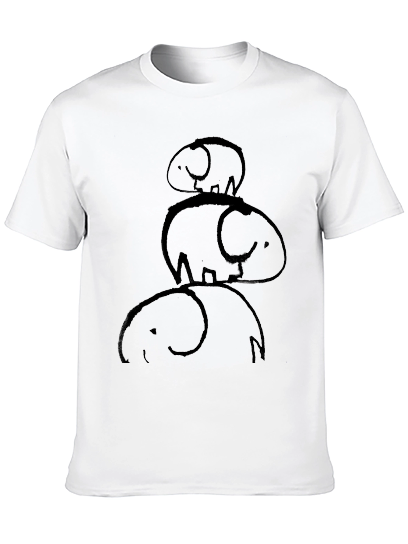 Stacked Elephants Graphic Tee - Black Cotton Casual Shirt