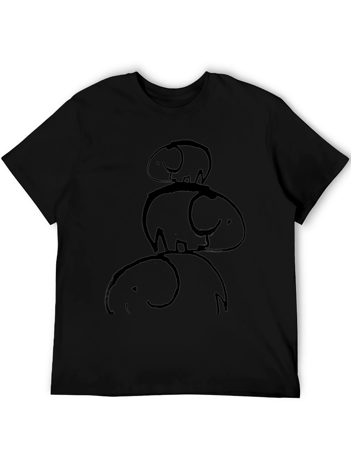 Stacked Elephants Graphic Tee - Black Cotton Casual Shirt