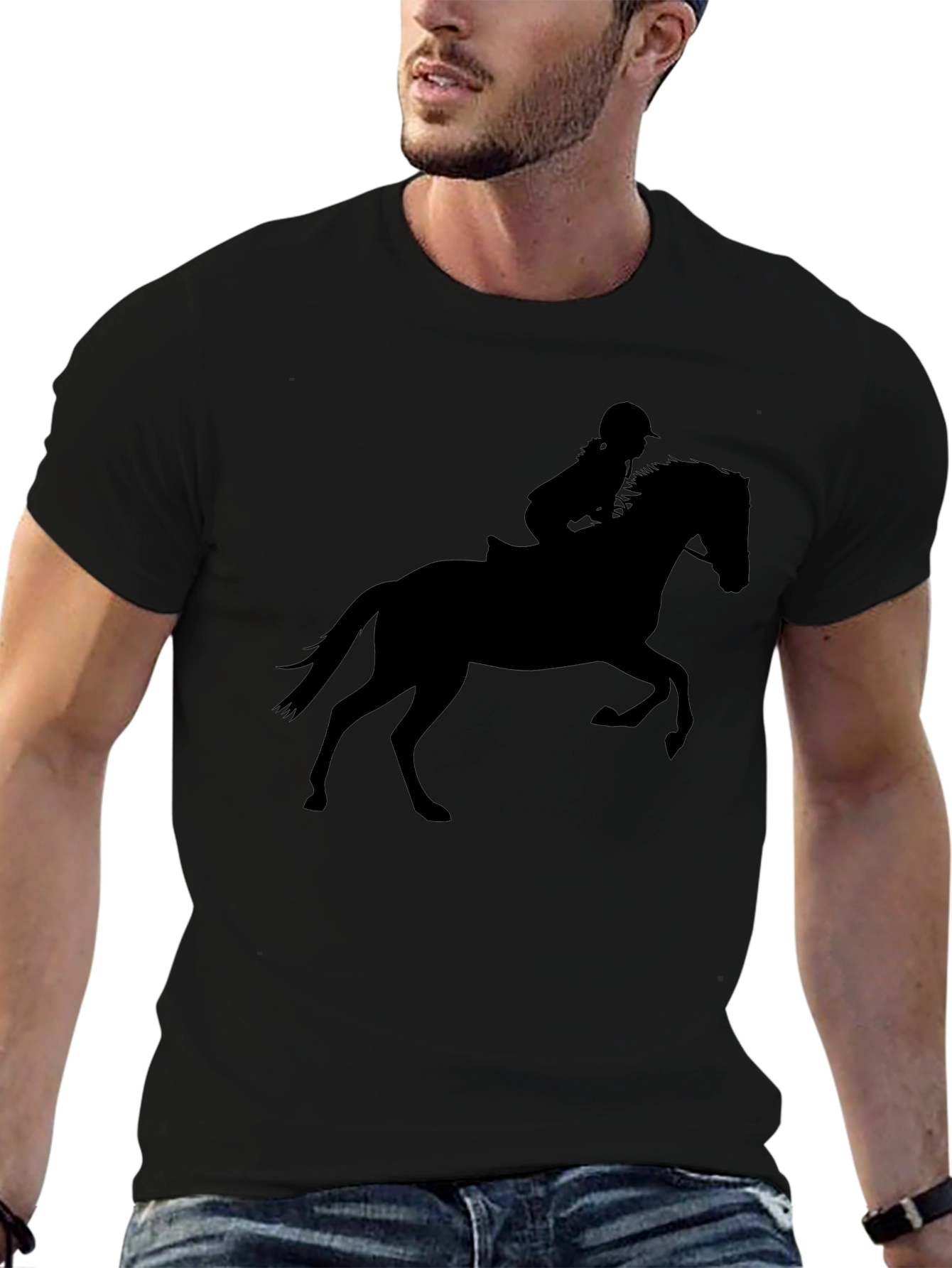Equestrian Silhouette T-Shirt - Black Cotton Tee