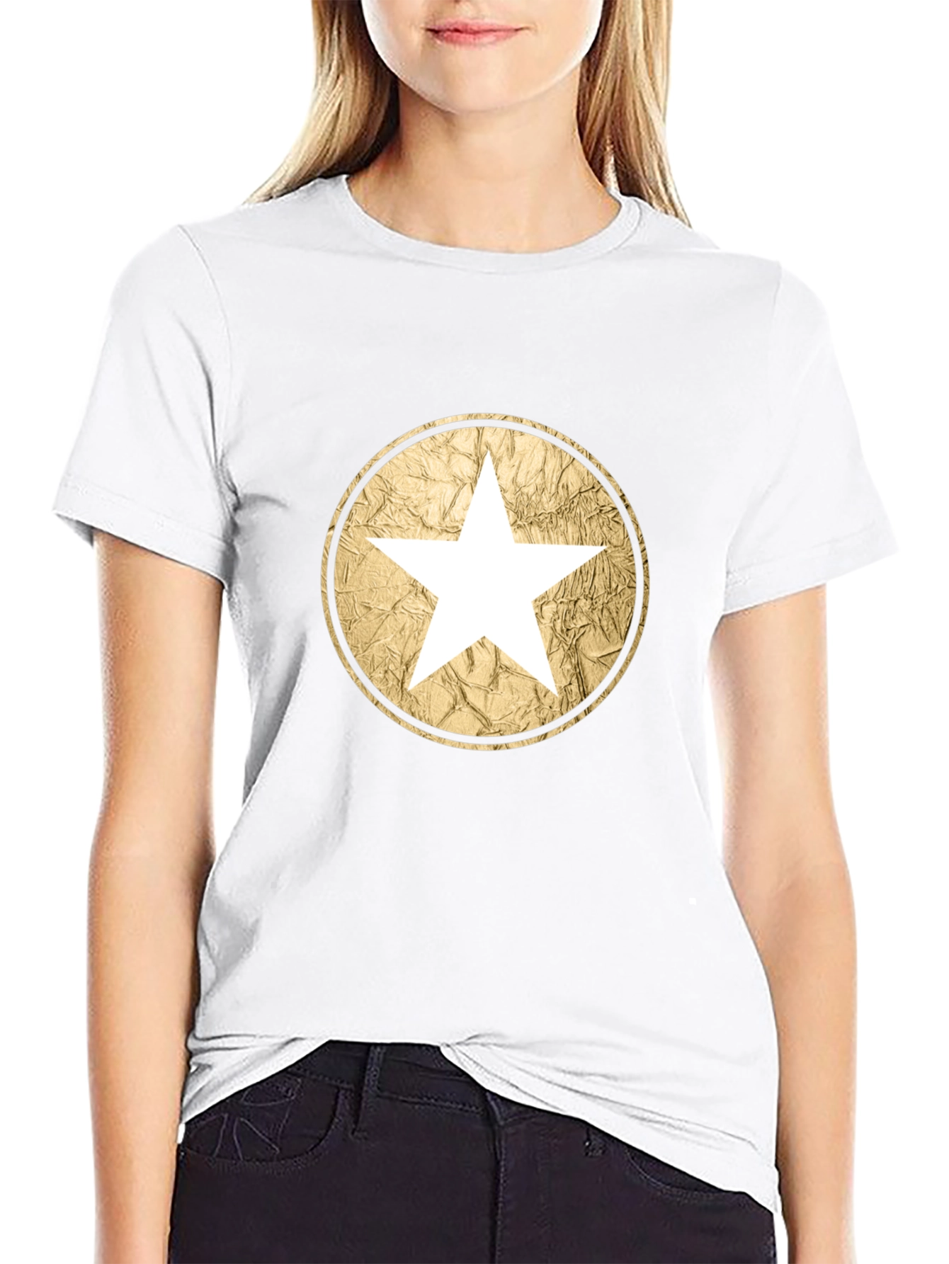 Star Circle Graphic Tee - Black Cotton Casual Wear