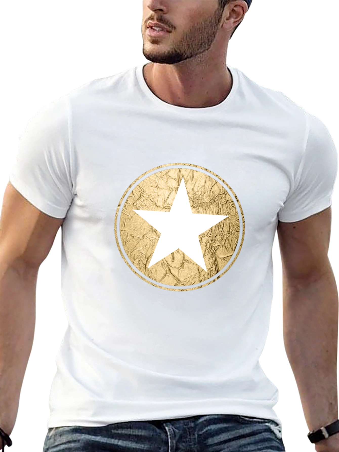 Star Circle Graphic Tee - Black Cotton Casual Wear